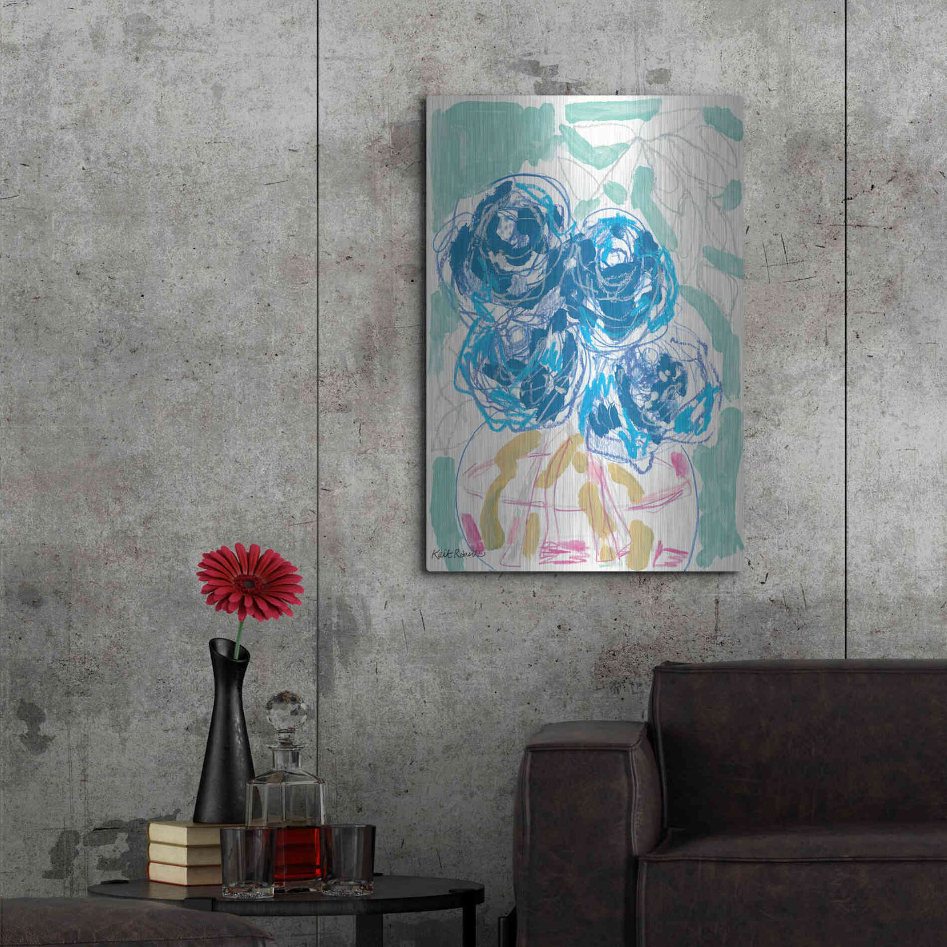 Luxe Metal Art 'Nightstand Blooms in Water' by Kait Roberts, Metal Wall Art,24x36