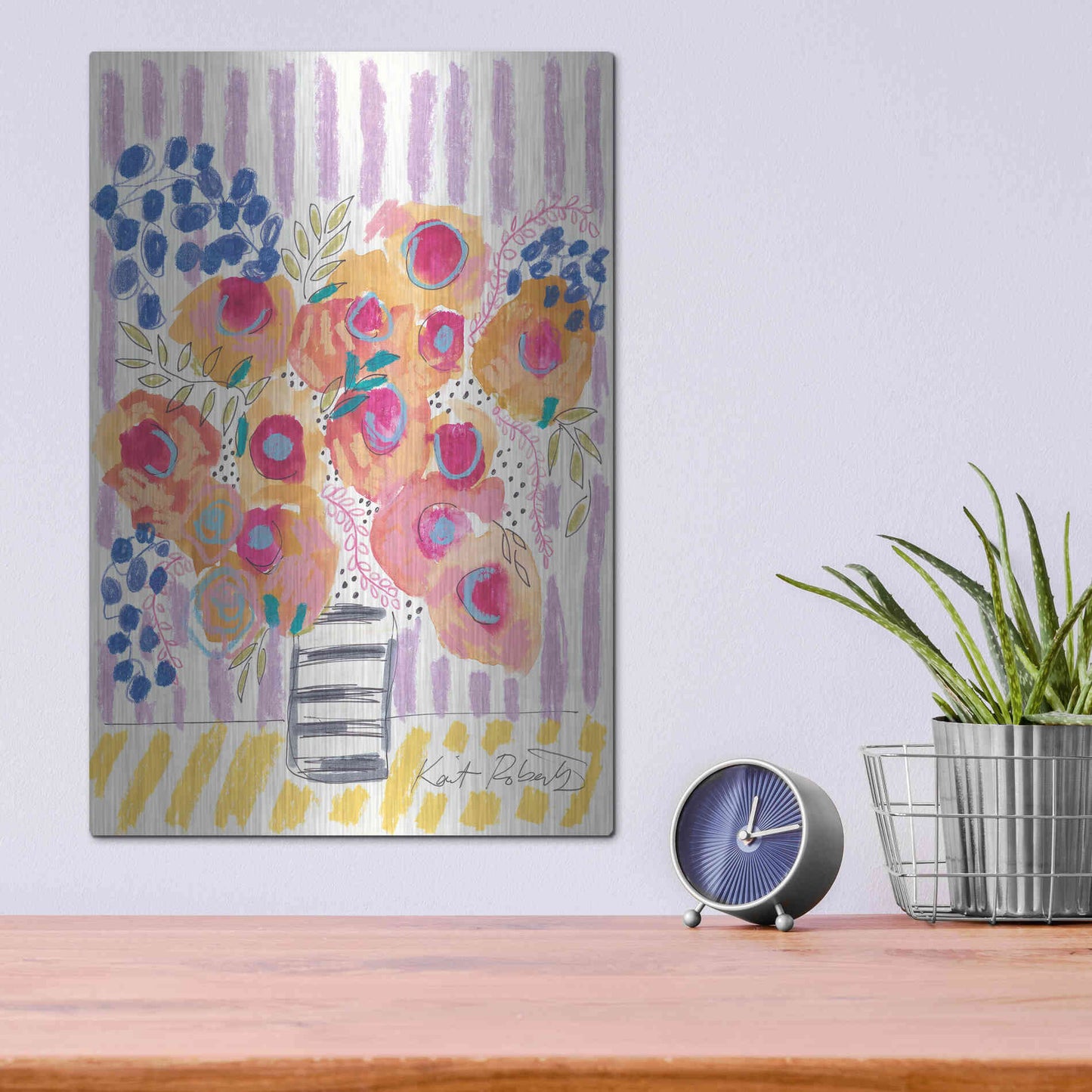 Luxe Metal Art 'Peach Poppies' by Kait Roberts, Metal Wall Art,12x16