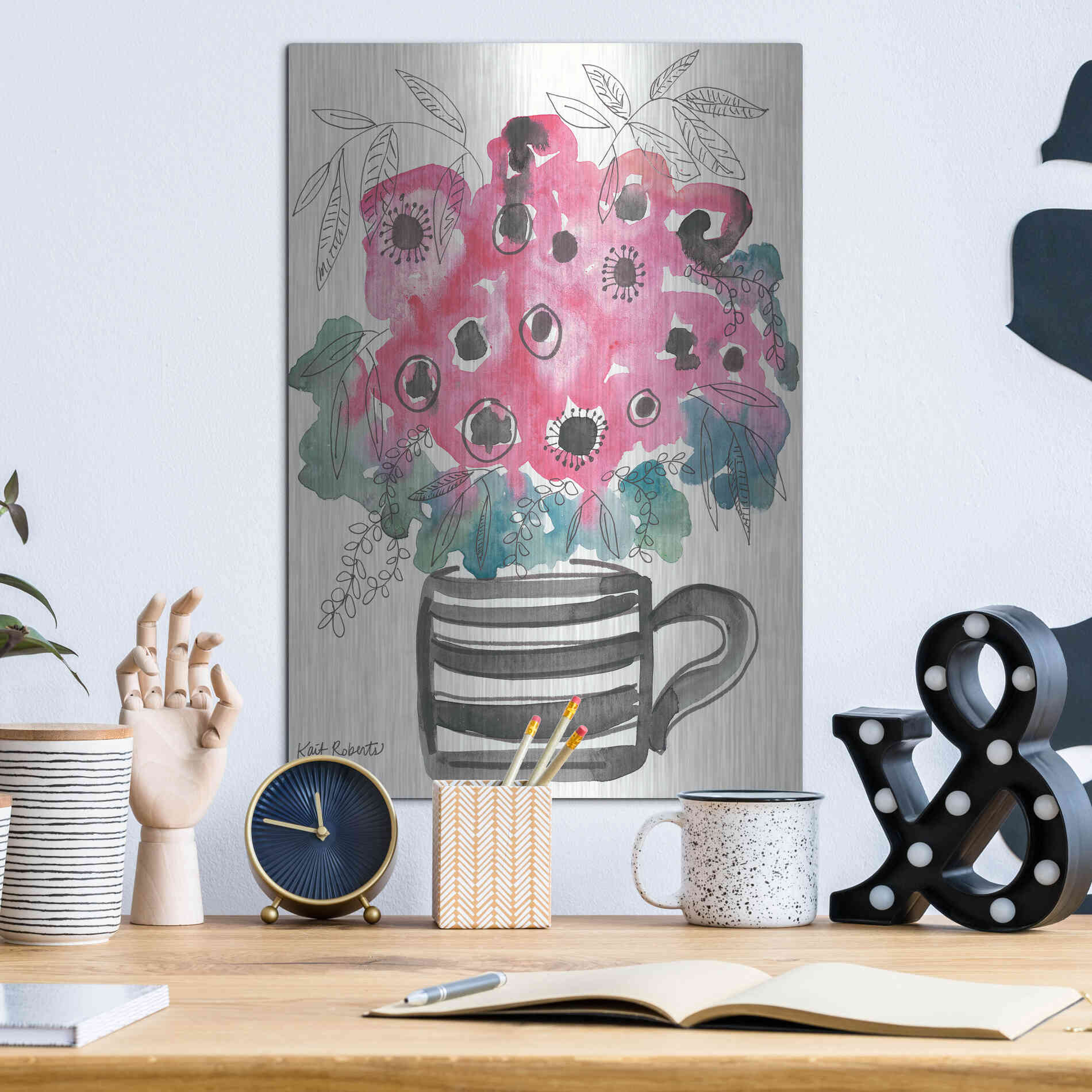 Luxe Metal Art 'Poppies for Breakfast' by Kait Roberts, Metal Wall Art,12x16