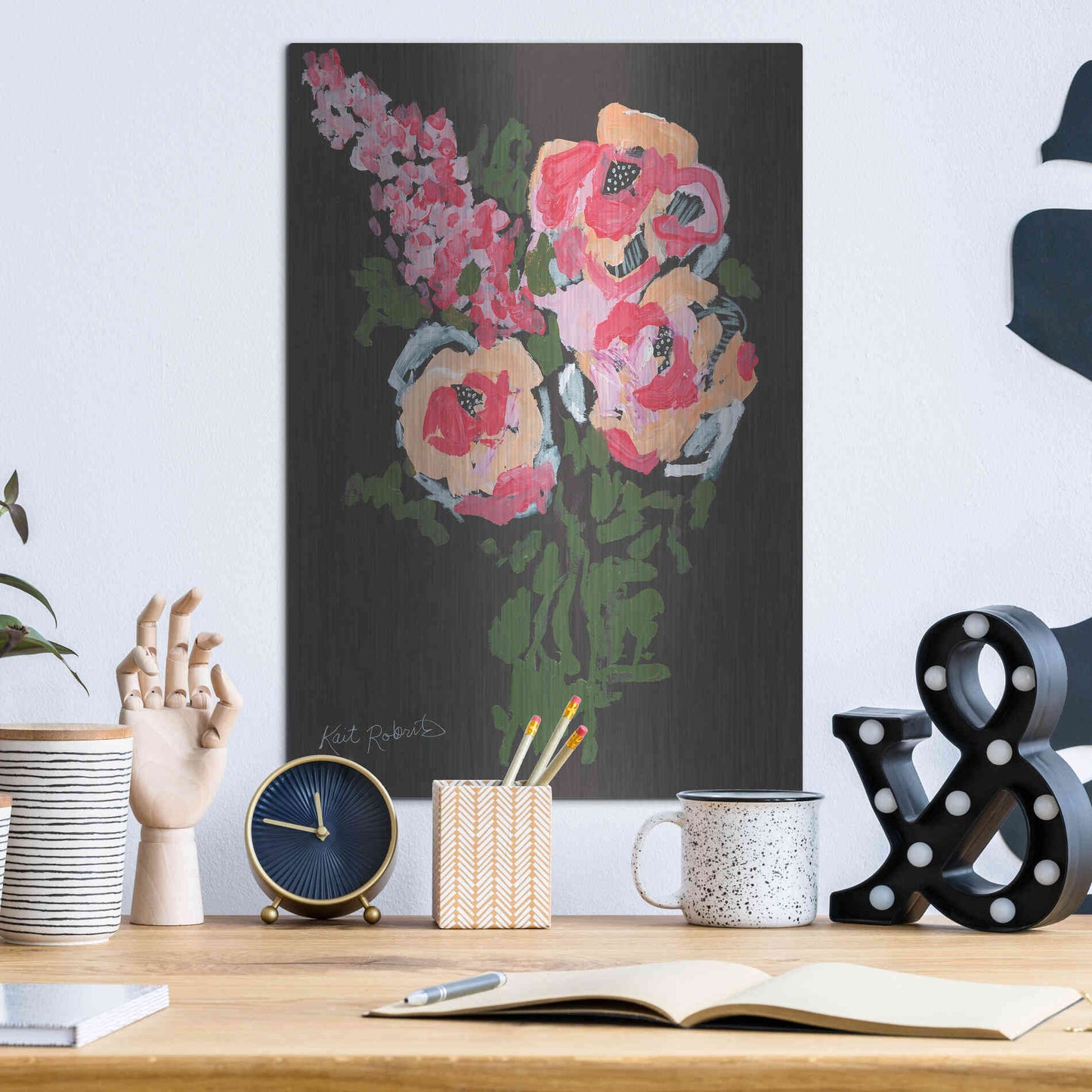 Luxe Metal Art 'Flowers for Charlotte' by Kait Roberts, Metal Wall Art,12x16