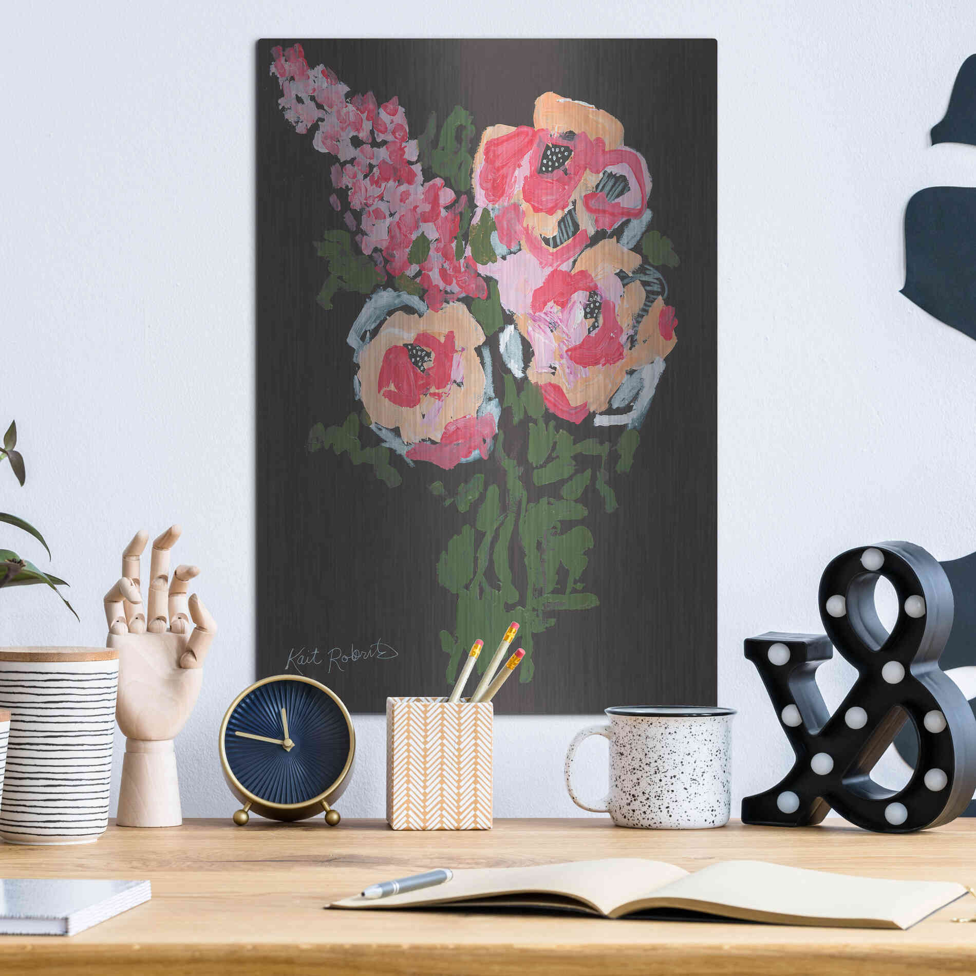 Luxe Metal Art 'Flowers for Charlotte' by Kait Roberts, Metal Wall Art,12x16