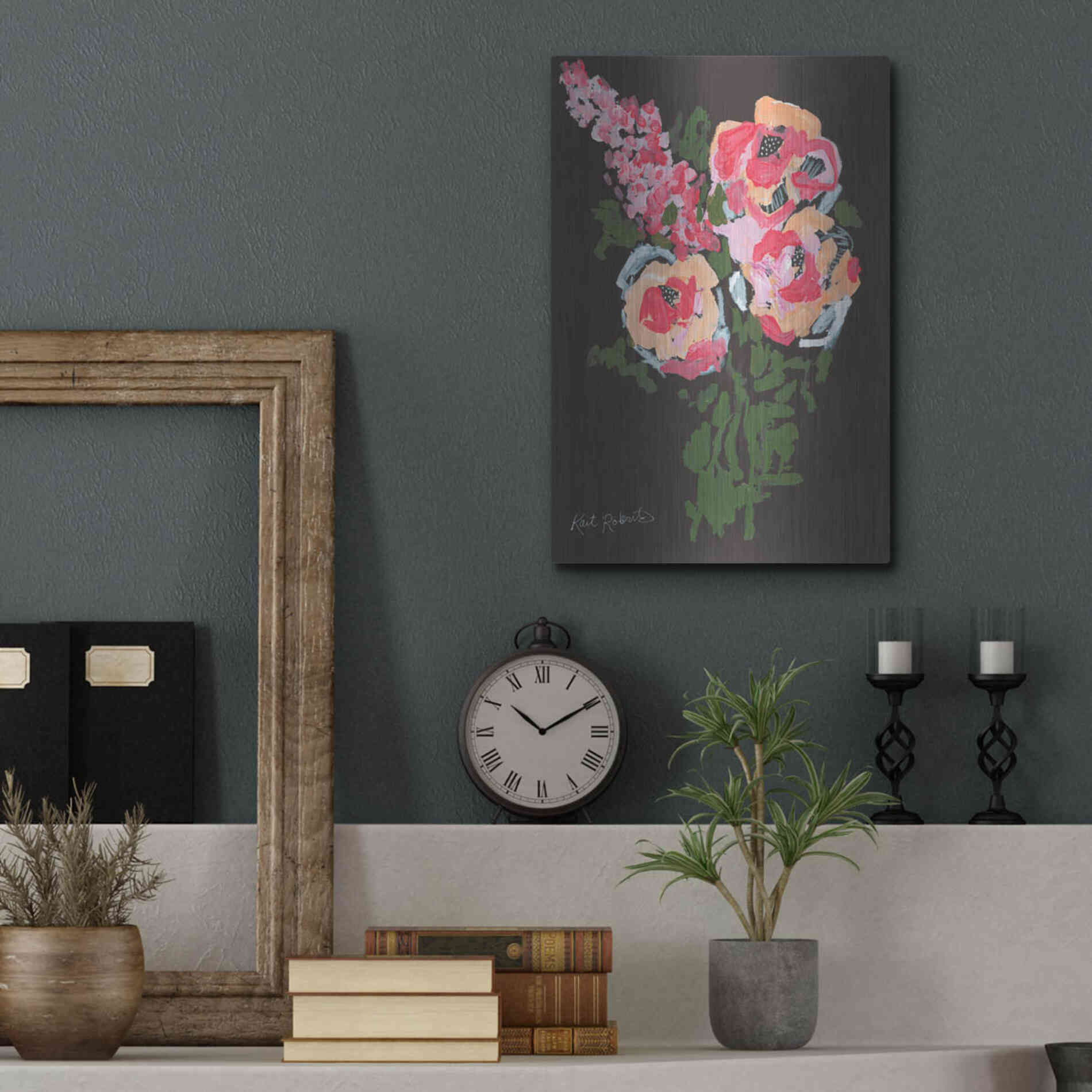Luxe Metal Art 'Flowers for Charlotte' by Kait Roberts, Metal Wall Art,12x16