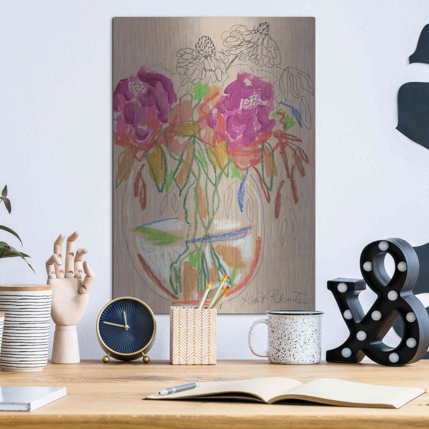 Luxe Metal Art 'Joy Never Faded' by Kait Roberts, Metal Wall Art,12x16