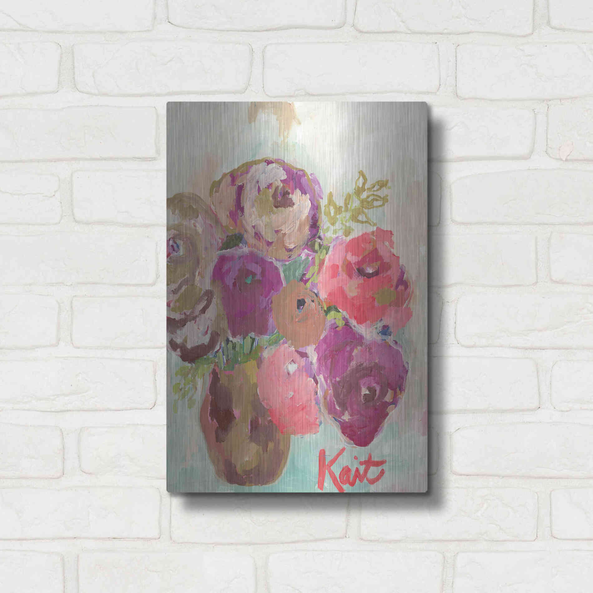 Luxe Metal Art 'Heart Healing Flowers' by Kait Roberts, Metal Wall Art,12x16