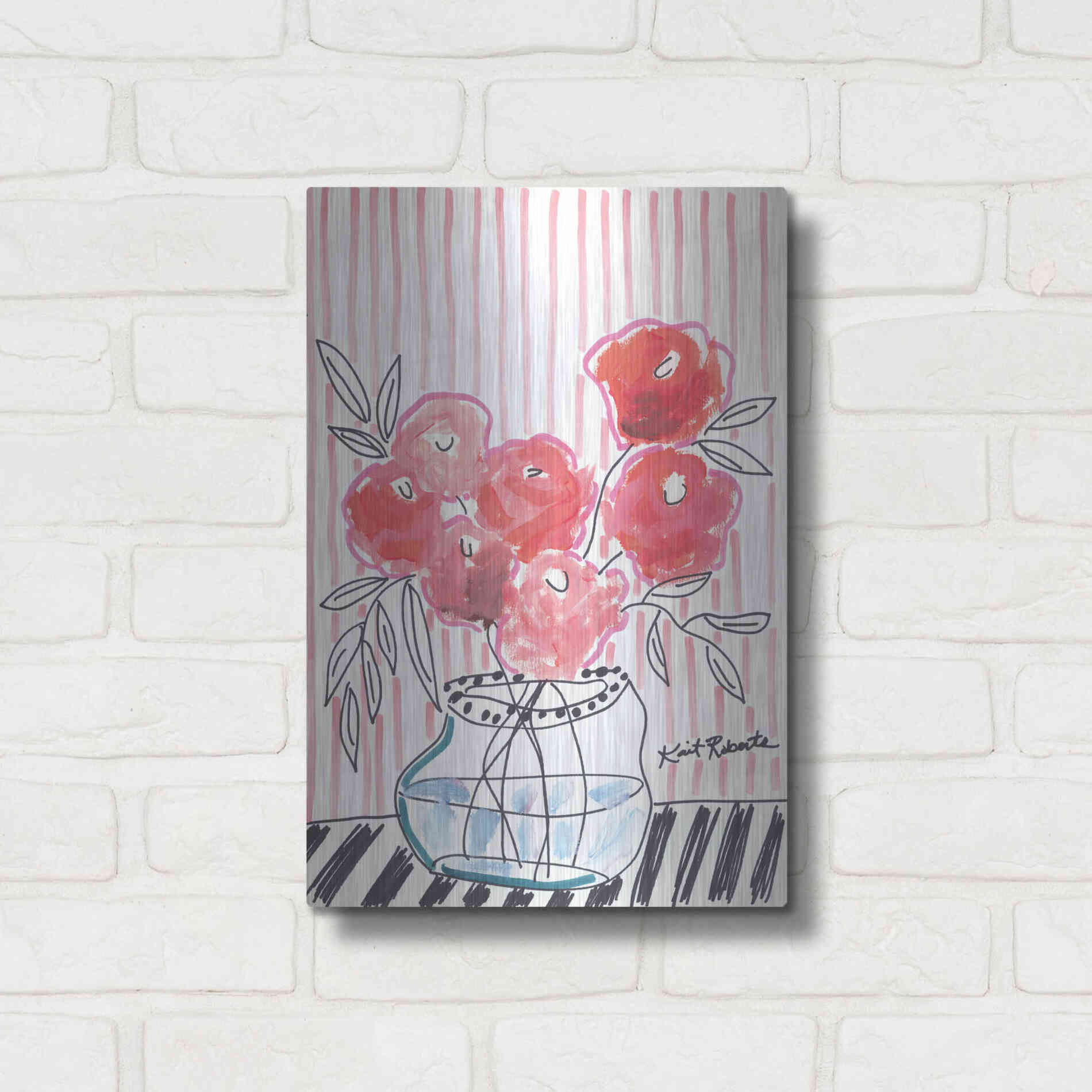 Luxe Metal Art 'Pink Lipstick' by Kait Roberts, Metal Wall Art,12x16