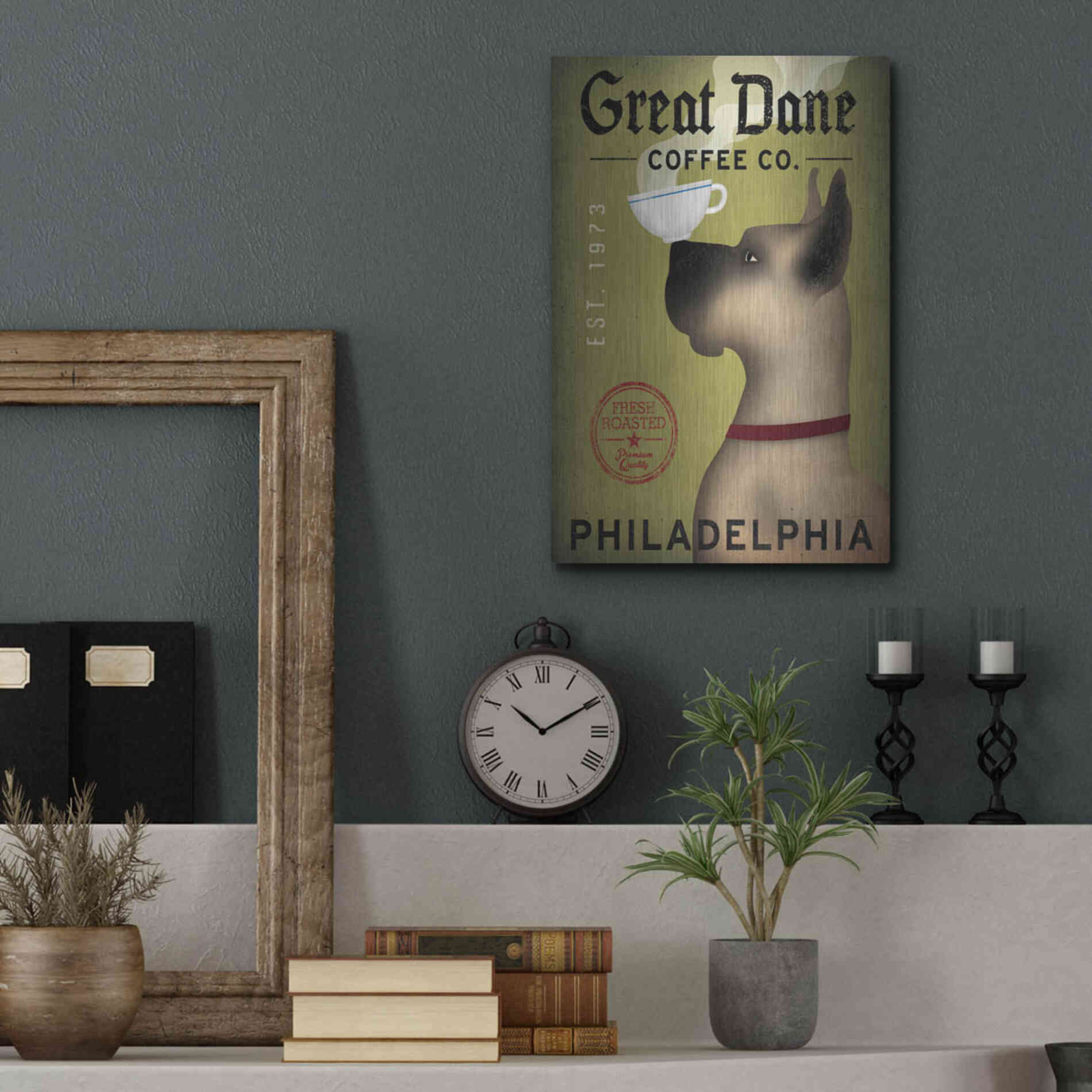 Luxe Metal Art 'Great Dane Coffee Philadelphia' by Ryan Fowler, Metal Wall Art,12x16