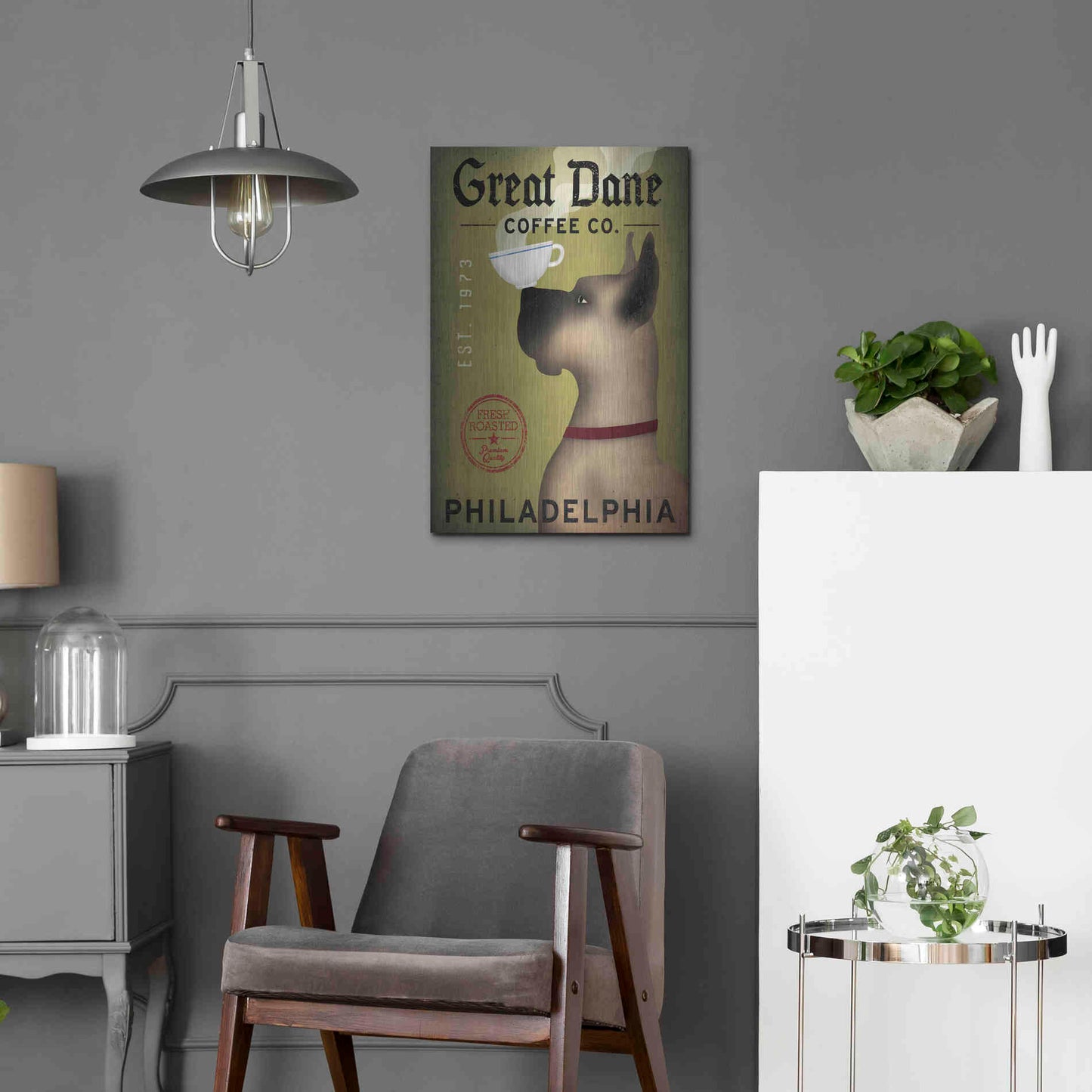 Luxe Metal Art 'Great Dane Coffee Philadelphia' by Ryan Fowler, Metal Wall Art,16x24