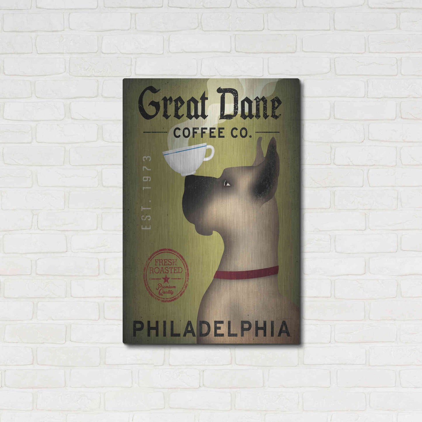 Luxe Metal Art 'Great Dane Coffee Philadelphia' by Ryan Fowler, Metal Wall Art,24x36