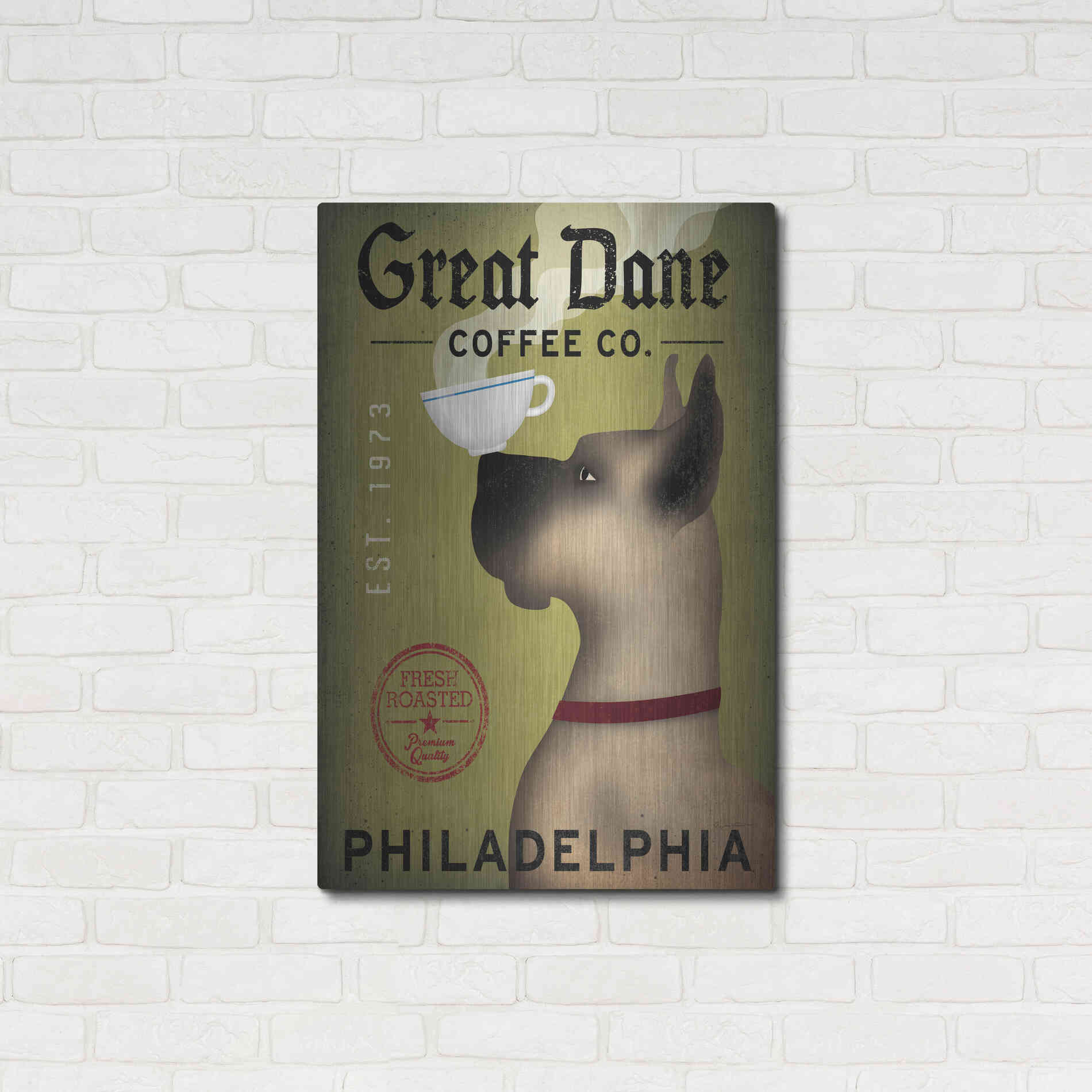 Luxe Metal Art 'Great Dane Coffee Philadelphia' by Ryan Fowler, Metal Wall Art,24x36