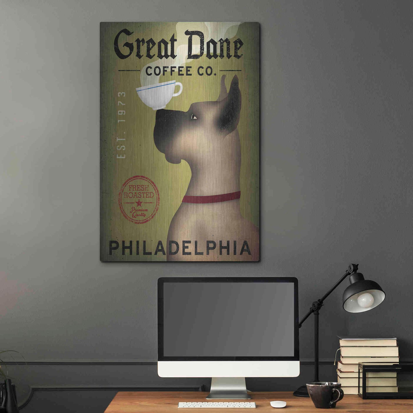 Luxe Metal Art 'Great Dane Coffee Philadelphia' by Ryan Fowler, Metal Wall Art,24x36