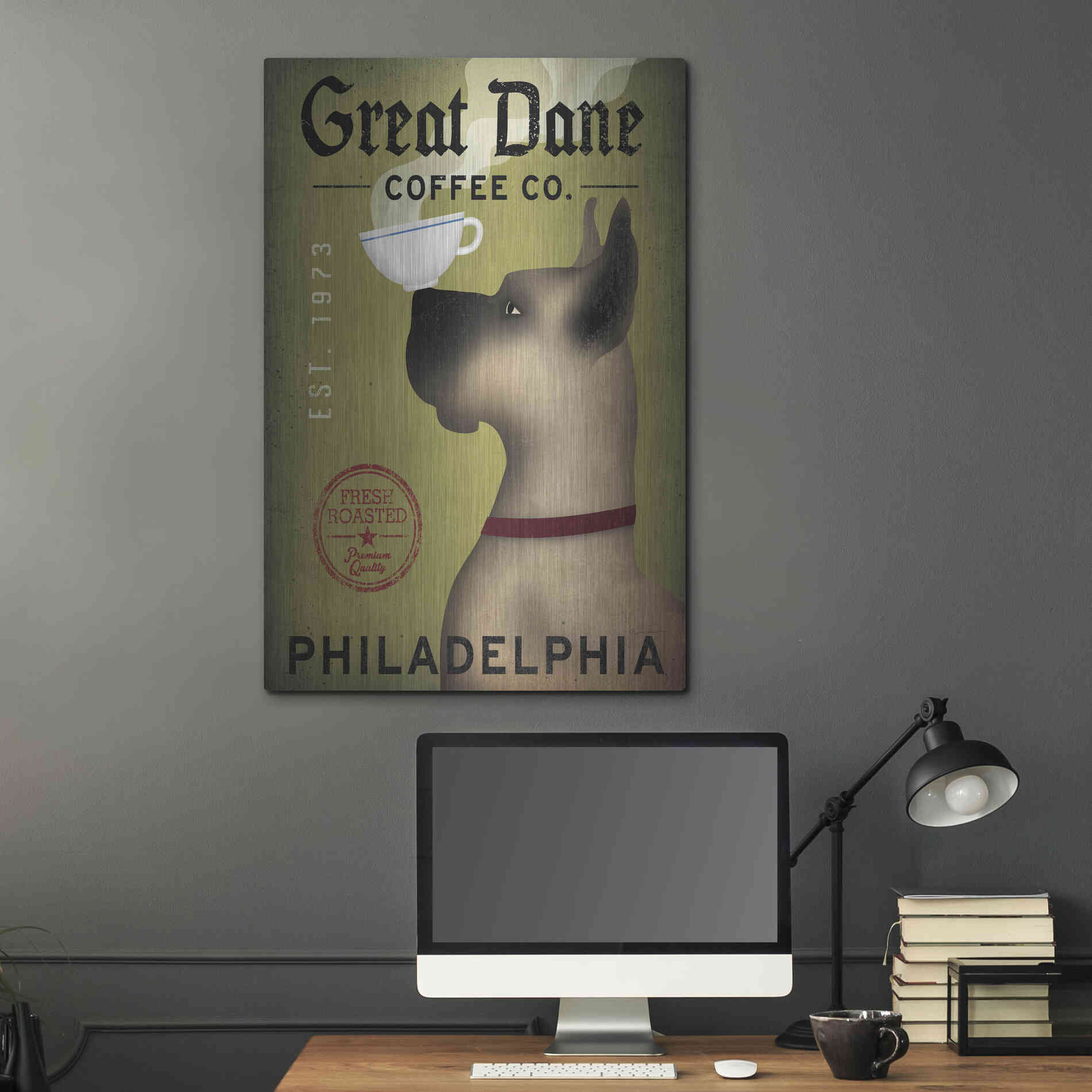 Luxe Metal Art 'Great Dane Coffee Philadelphia' by Ryan Fowler, Metal Wall Art,24x36