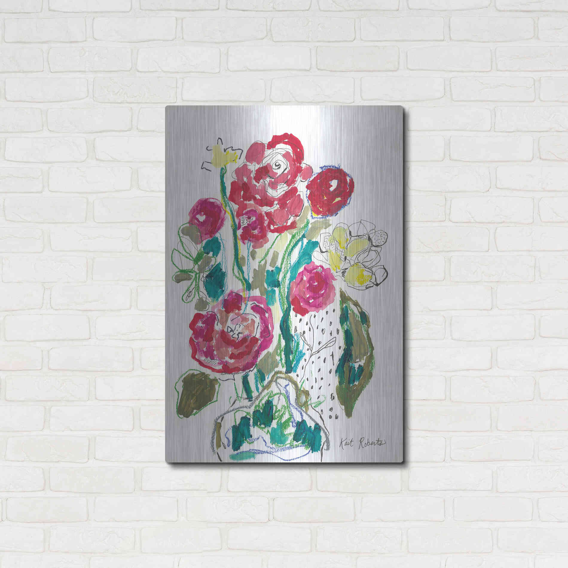 Luxe Metal Art 'Down the Rabbit Hole with Flowers' by Kait Roberts, Metal Wall Art,24x36