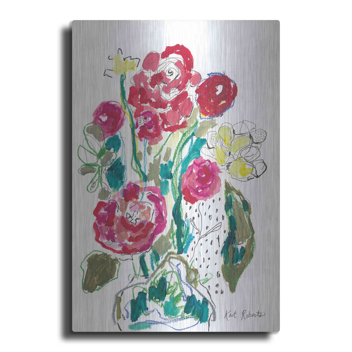 Luxe Metal Art 'Down the Rabbit Hole with Flowers' by Kait Roberts, Metal Wall Art