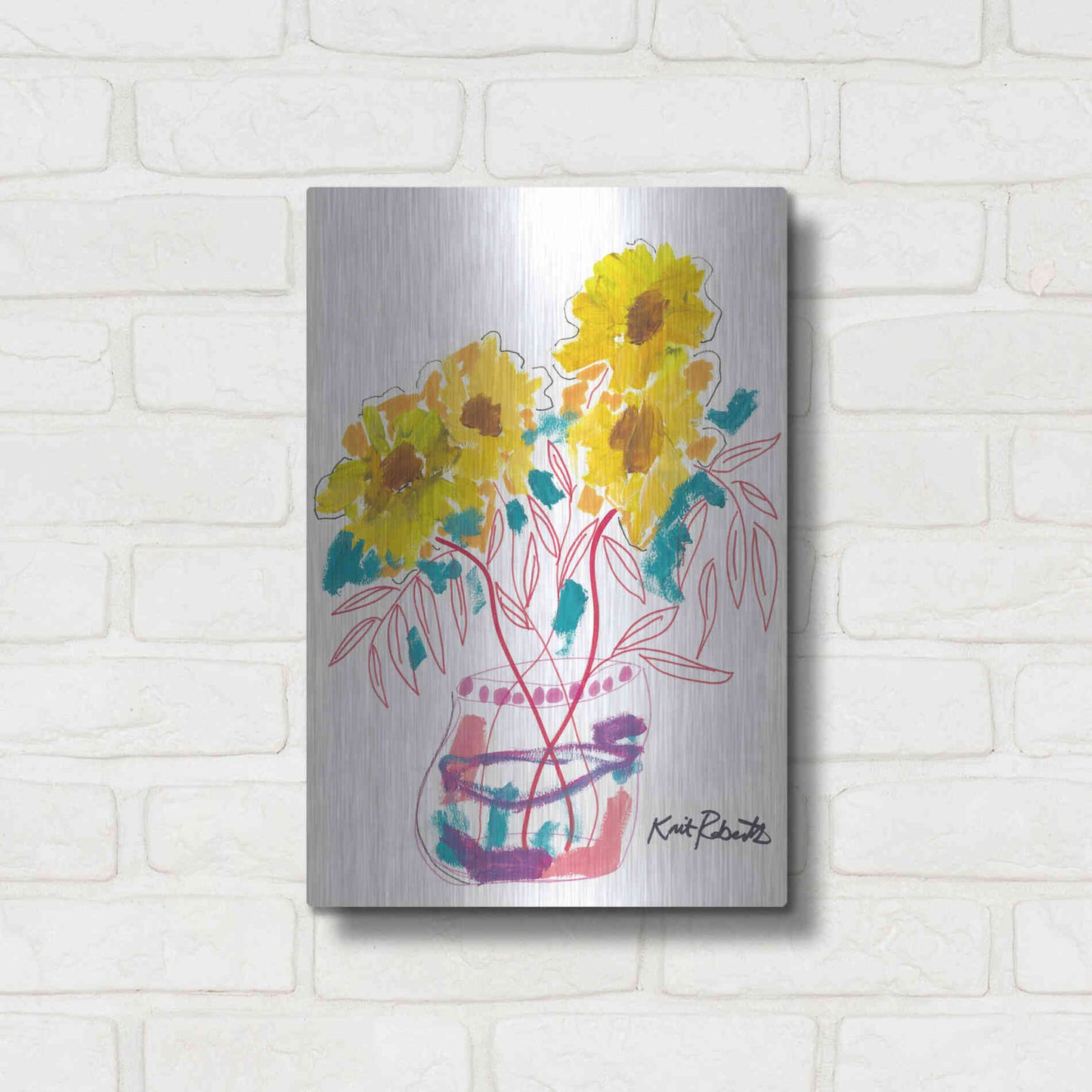 Luxe Metal Art 'Sunny Blooms' by Kait Roberts, Metal Wall Art,12x16