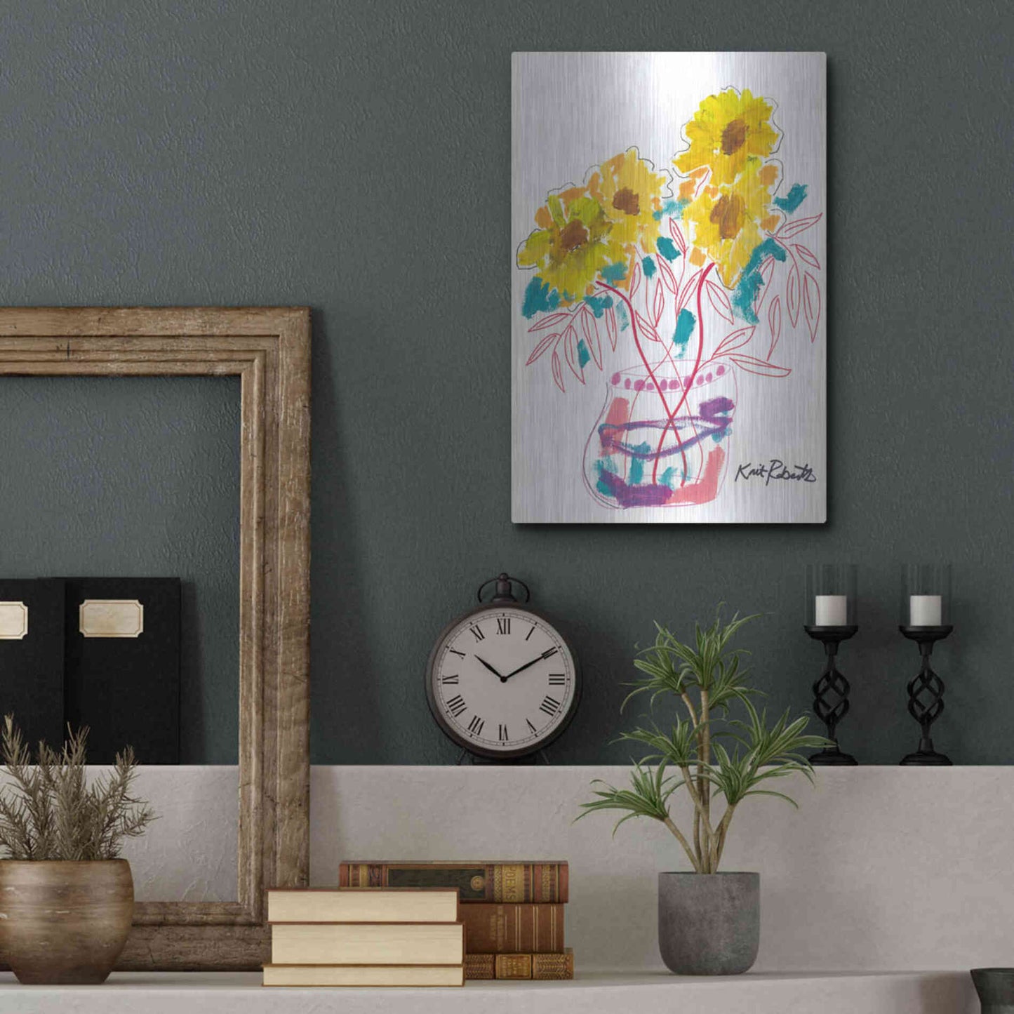 Luxe Metal Art 'Sunny Blooms' by Kait Roberts, Metal Wall Art,12x16