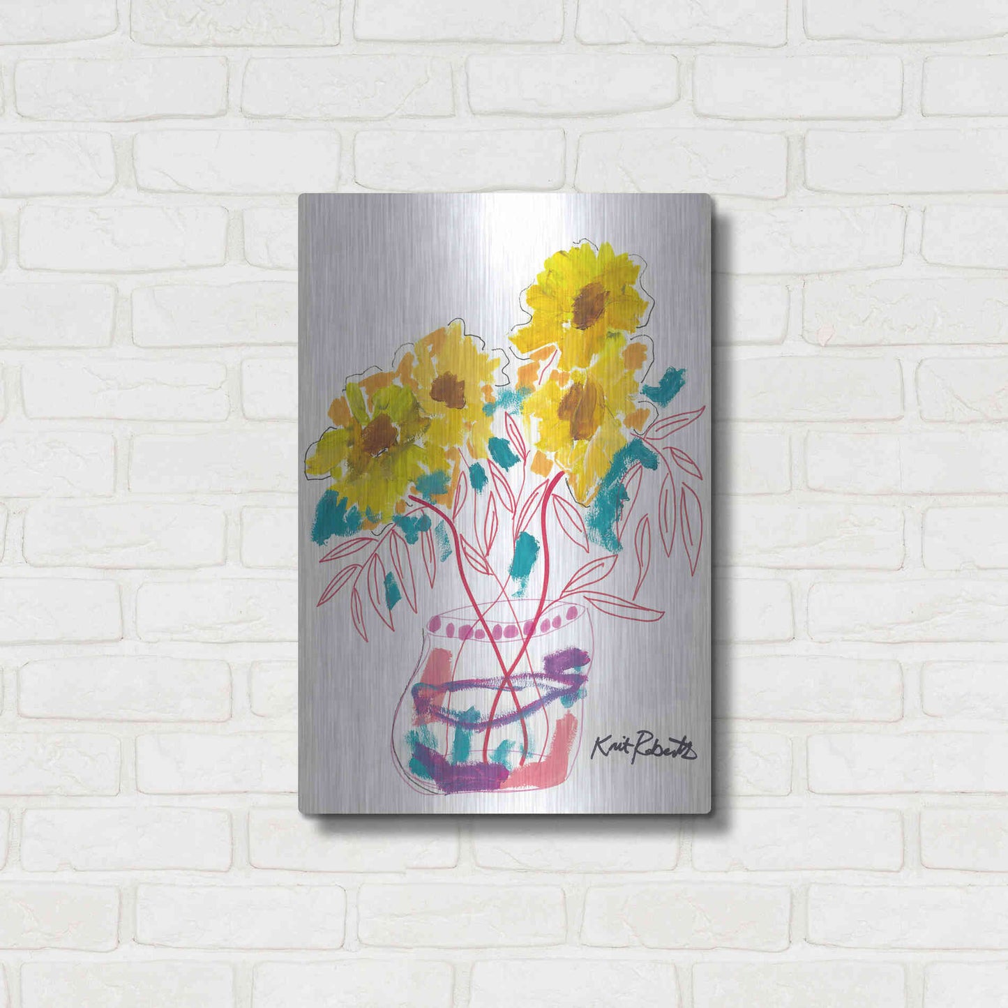 Luxe Metal Art 'Sunny Blooms' by Kait Roberts, Metal Wall Art,16x24