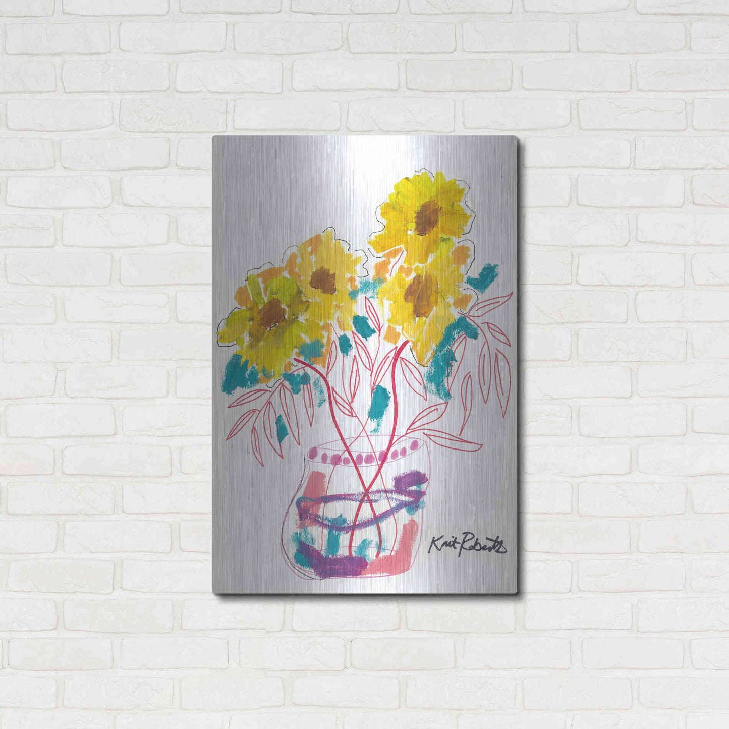 Luxe Metal Art 'Sunny Blooms' by Kait Roberts, Metal Wall Art,24x36