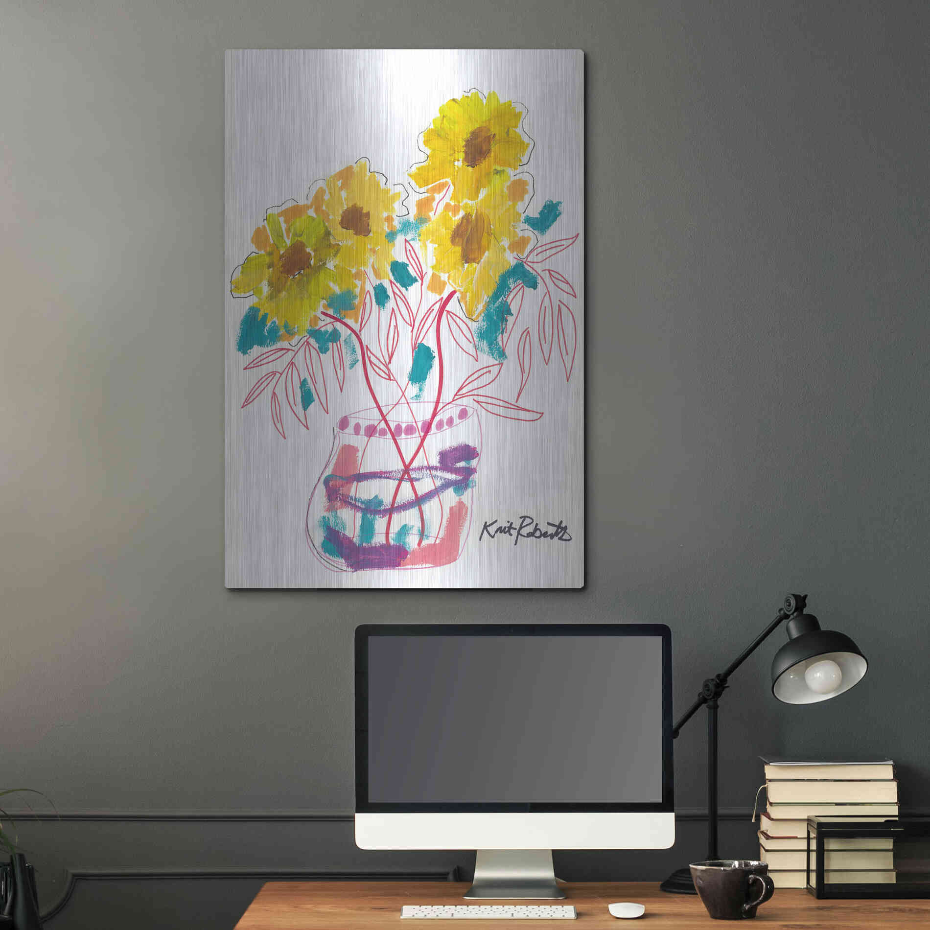 Luxe Metal Art 'Sunny Blooms' by Kait Roberts, Metal Wall Art,24x36