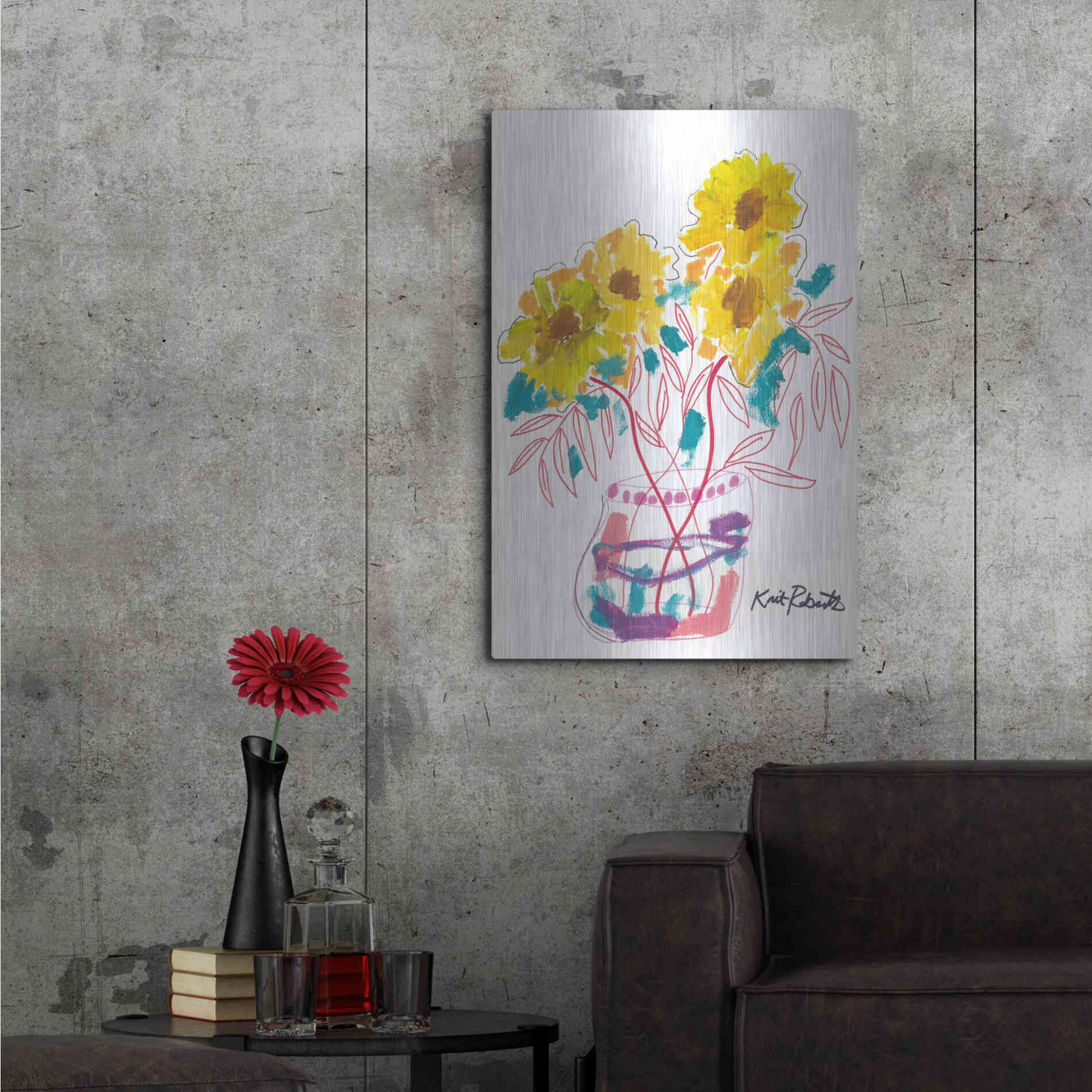 Luxe Metal Art 'Sunny Blooms' by Kait Roberts, Metal Wall Art,24x36