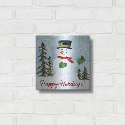Luxe Metal Art 'Happy Holidays Snowman' by Kate Sherrill, Metal Wall Art,12x12