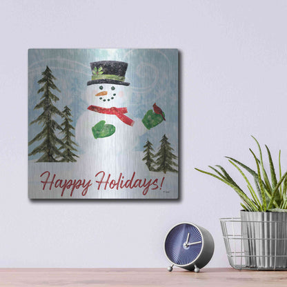Luxe Metal Art 'Happy Holidays Snowman' by Kate Sherrill, Metal Wall Art,12x12