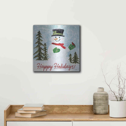 Luxe Metal Art 'Happy Holidays Snowman' by Kate Sherrill, Metal Wall Art,12x12