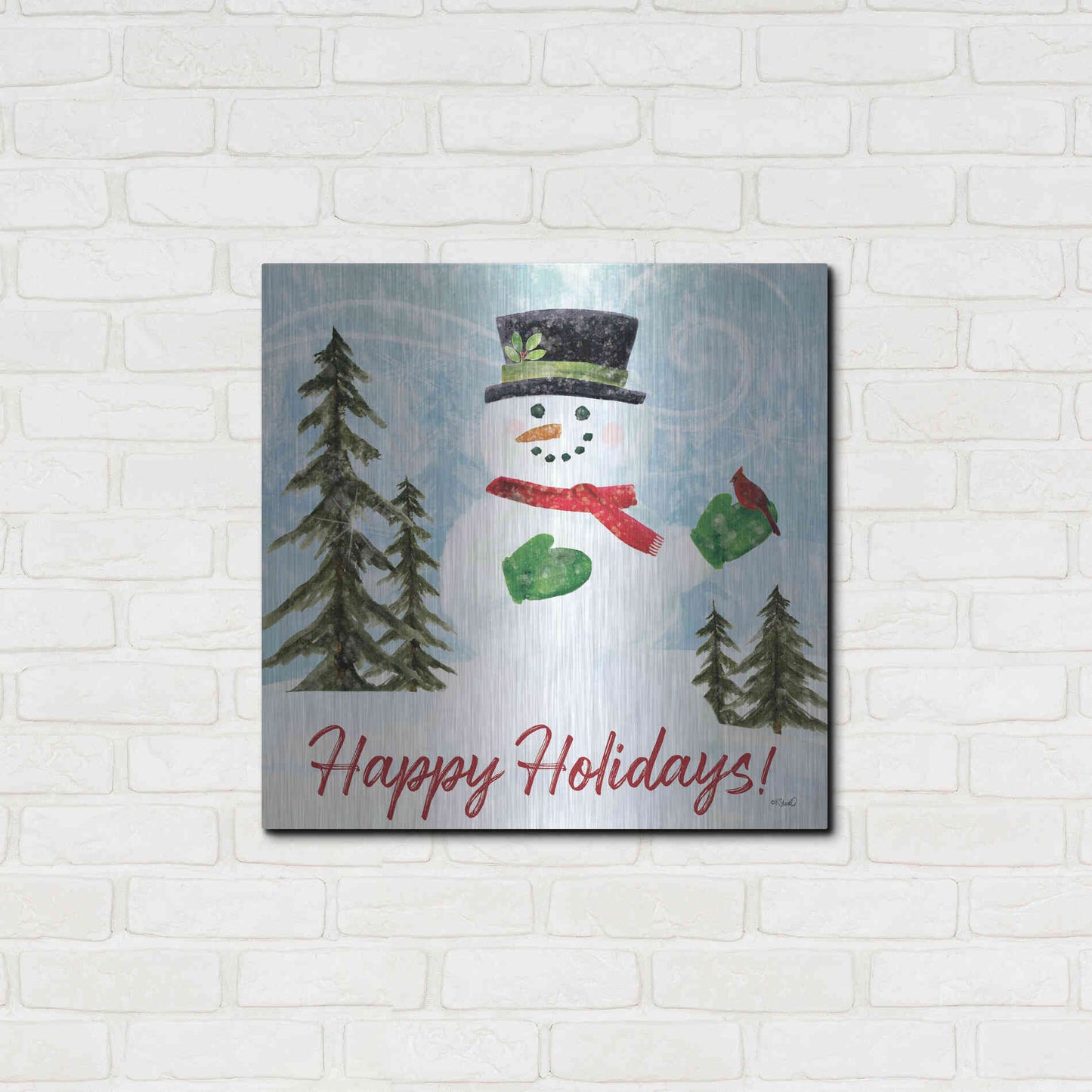 Luxe Metal Art 'Happy Holidays Snowman' by Kate Sherrill, Metal Wall Art,24x24