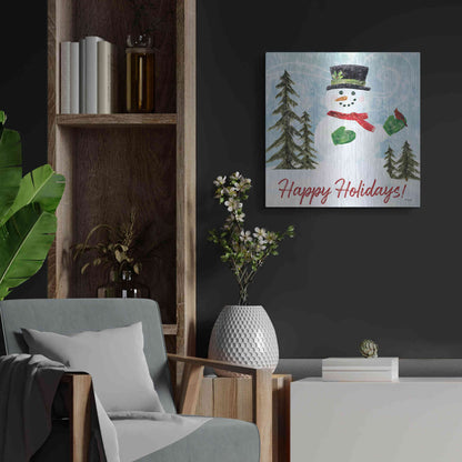 Luxe Metal Art 'Happy Holidays Snowman' by Kate Sherrill, Metal Wall Art,24x24