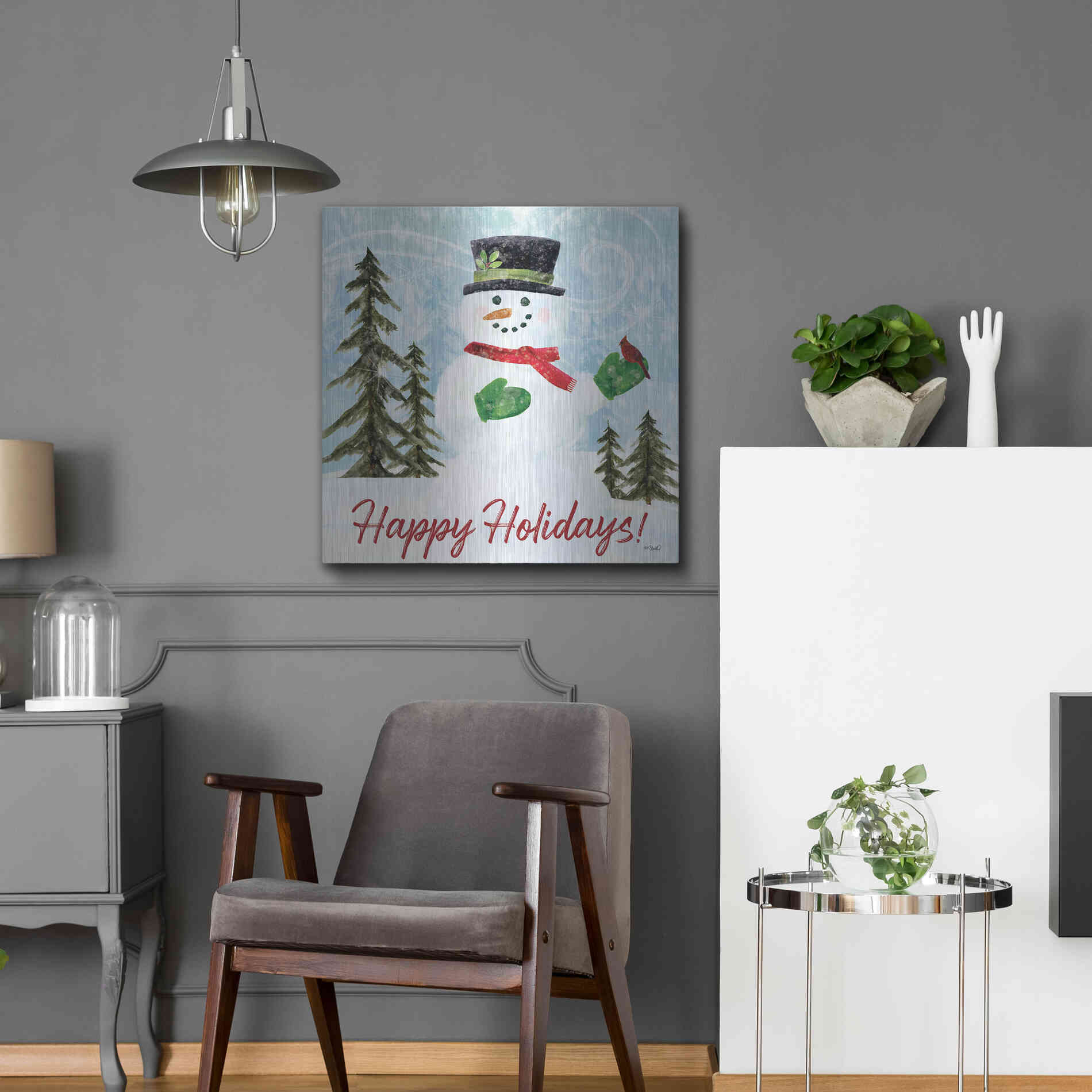Luxe Metal Art 'Happy Holidays Snowman' by Kate Sherrill, Metal Wall Art,24x24