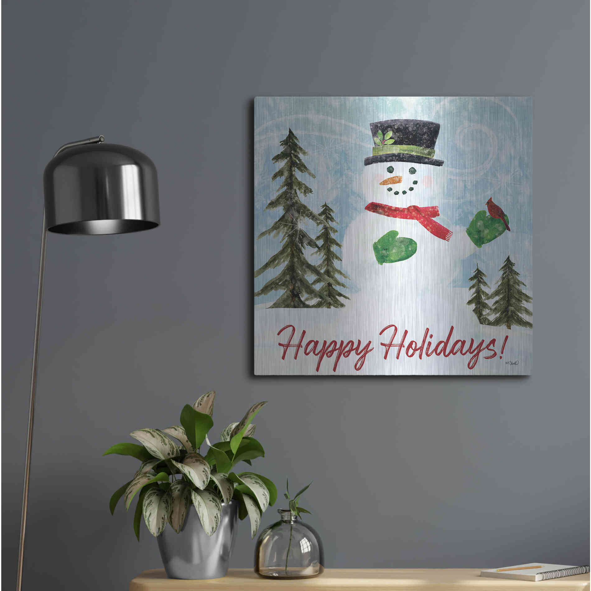 Luxe Metal Art 'Happy Holidays Snowman' by Kate Sherrill, Metal Wall Art,24x24