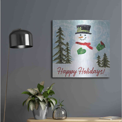 Luxe Metal Art 'Happy Holidays Snowman' by Kate Sherrill, Metal Wall Art,24x24