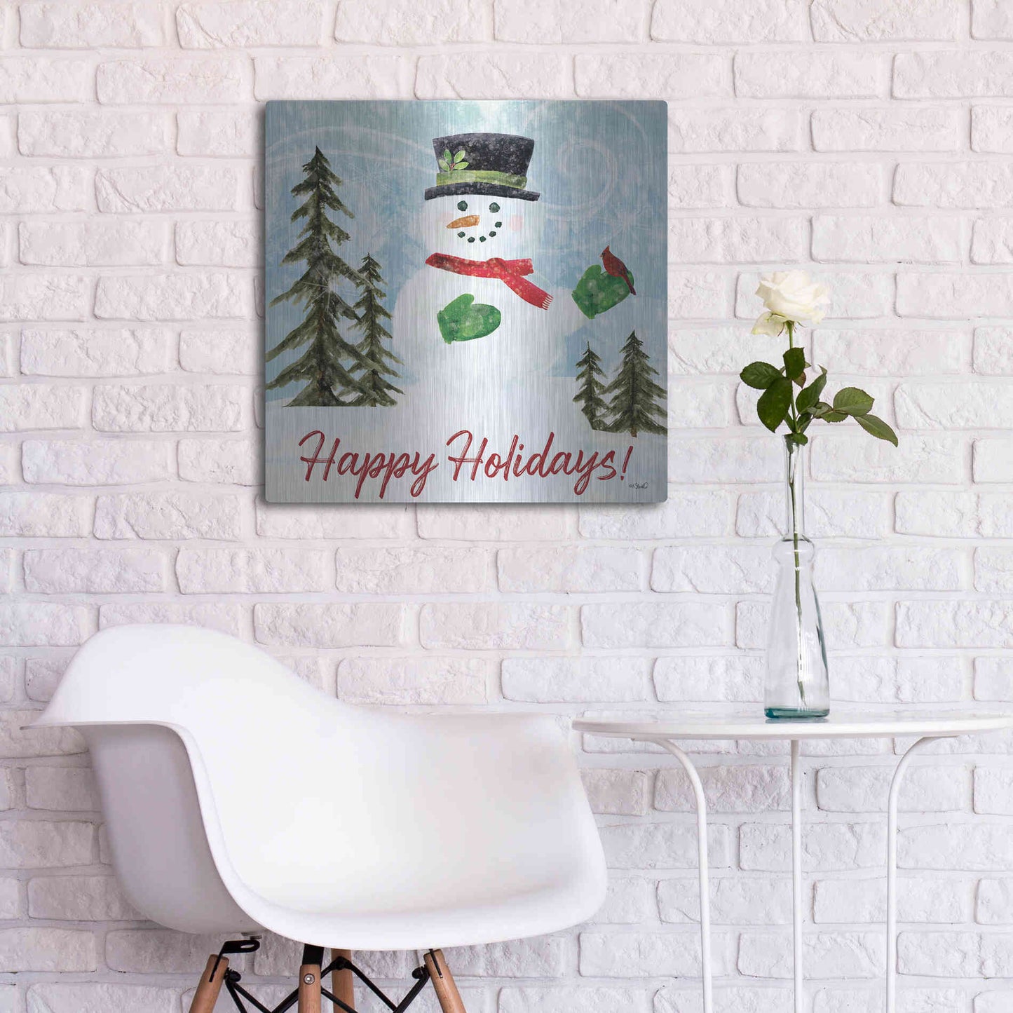 Luxe Metal Art 'Happy Holidays Snowman' by Kate Sherrill, Metal Wall Art,24x24
