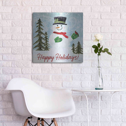 Luxe Metal Art 'Happy Holidays Snowman' by Kate Sherrill, Metal Wall Art,24x24