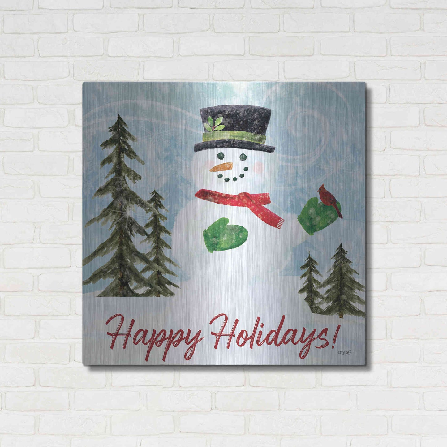 Luxe Metal Art 'Happy Holidays Snowman' by Kate Sherrill, Metal Wall Art,36x36