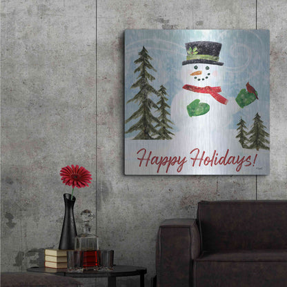 Luxe Metal Art 'Happy Holidays Snowman' by Kate Sherrill, Metal Wall Art,36x36