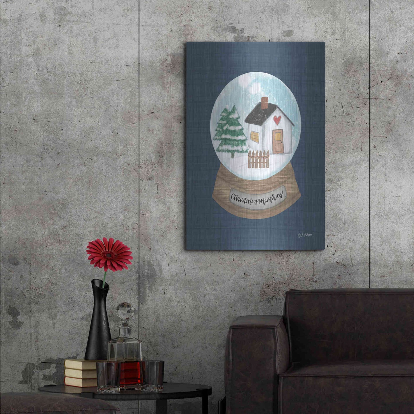 Luxe Metal Art 'Christmas Memories Snow Globe I' by Lisa Larson, Metal Wall Art,24x36