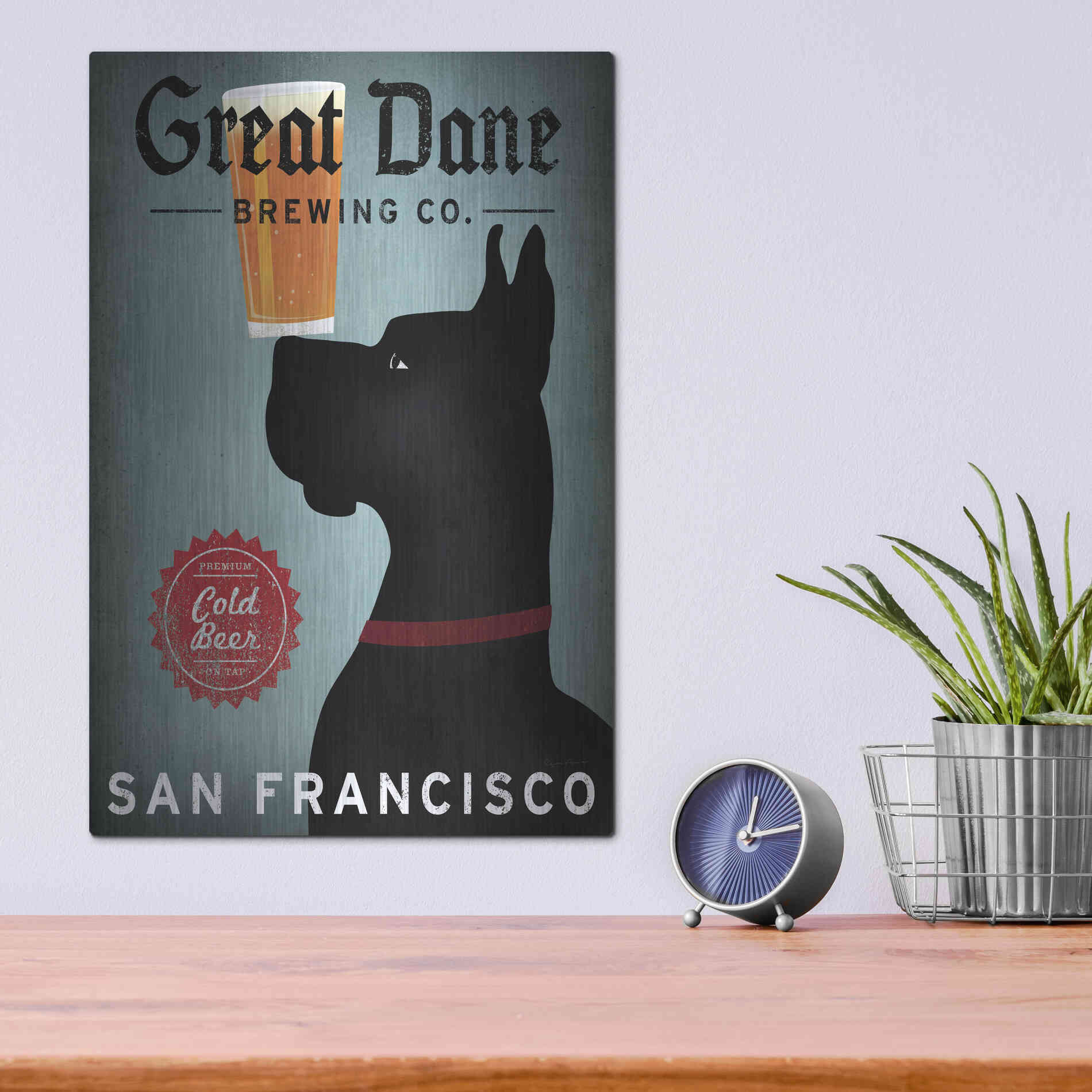 Luxe Metal Art 'Great Dane Brewing Co San Francisco' by Ryan Fowler, Metal Wall Art,12x16
