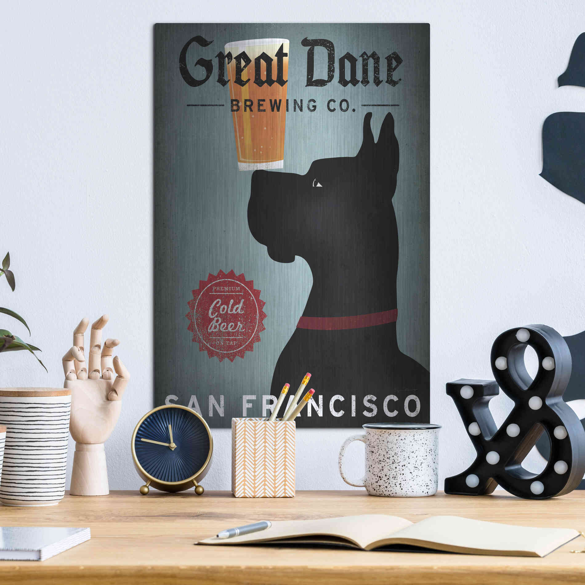 Luxe Metal Art 'Great Dane Brewing Co San Francisco' by Ryan Fowler, Metal Wall Art,12x16