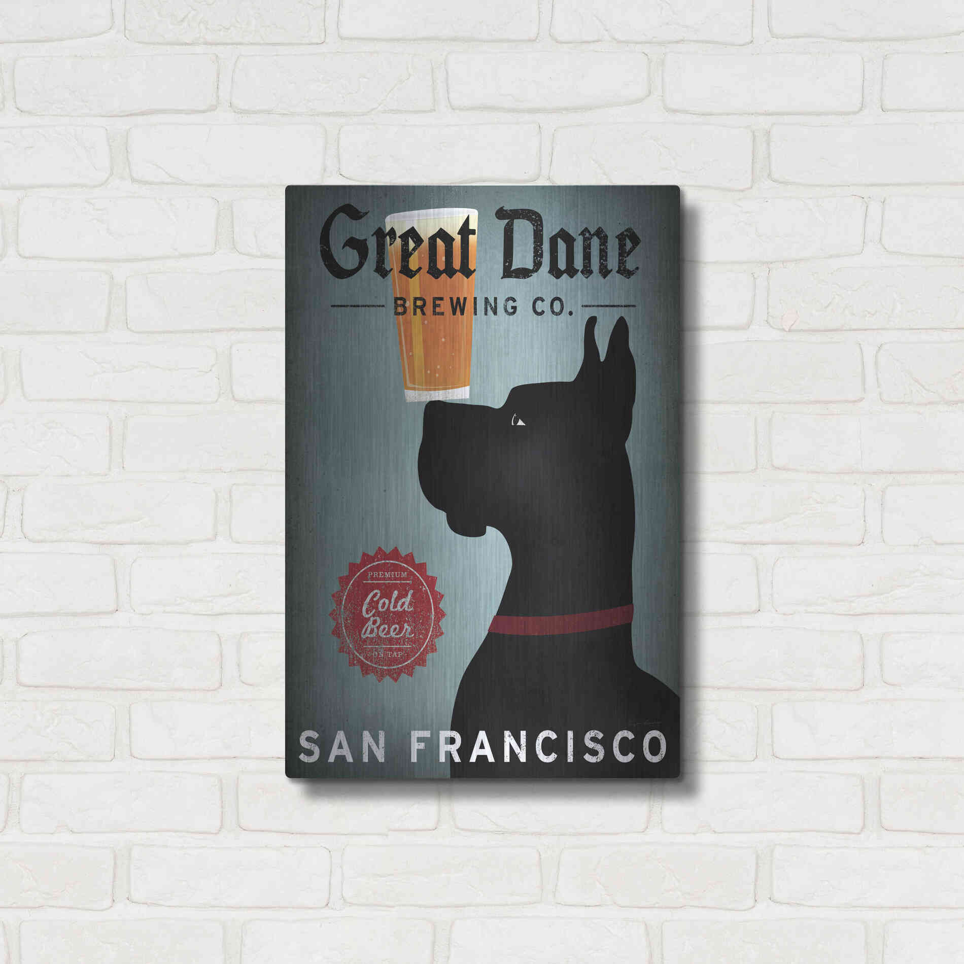 Luxe Metal Art 'Great Dane Brewing Co San Francisco' by Ryan Fowler, Metal Wall Art,16x24
