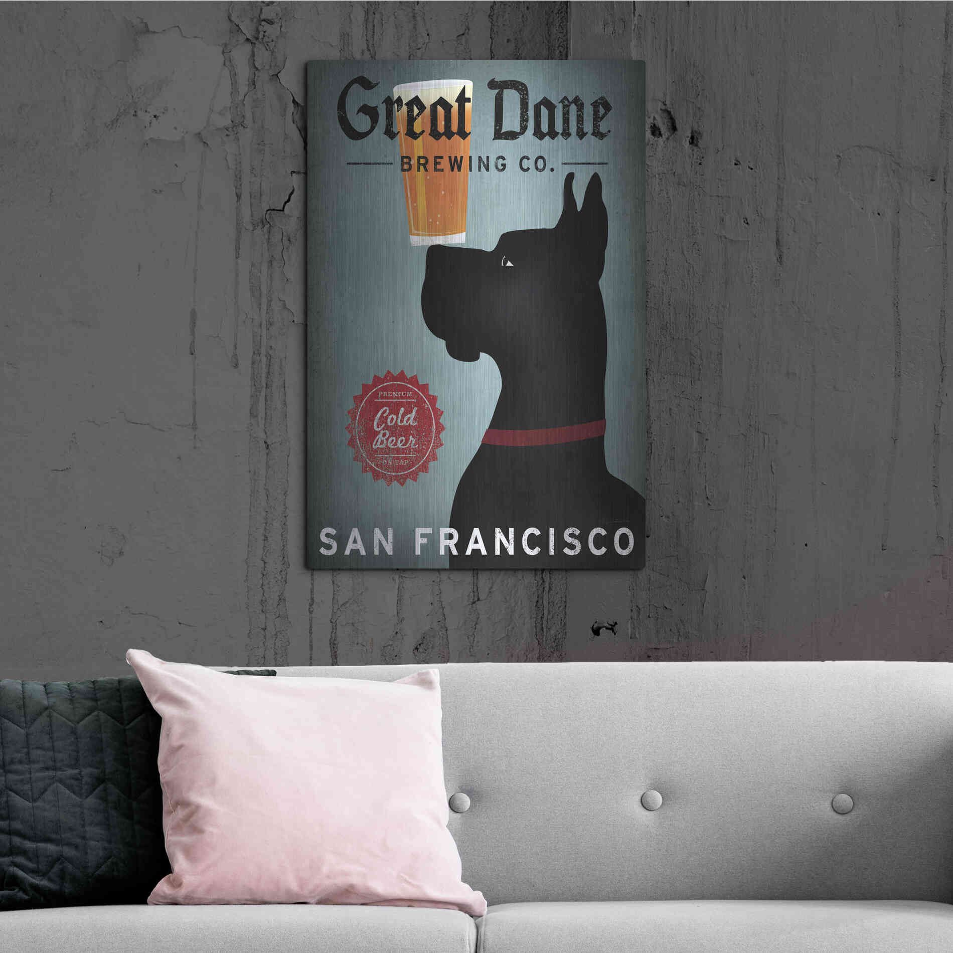 Luxe Metal Art 'Great Dane Brewing Co San Francisco' by Ryan Fowler, Metal Wall Art,24x36