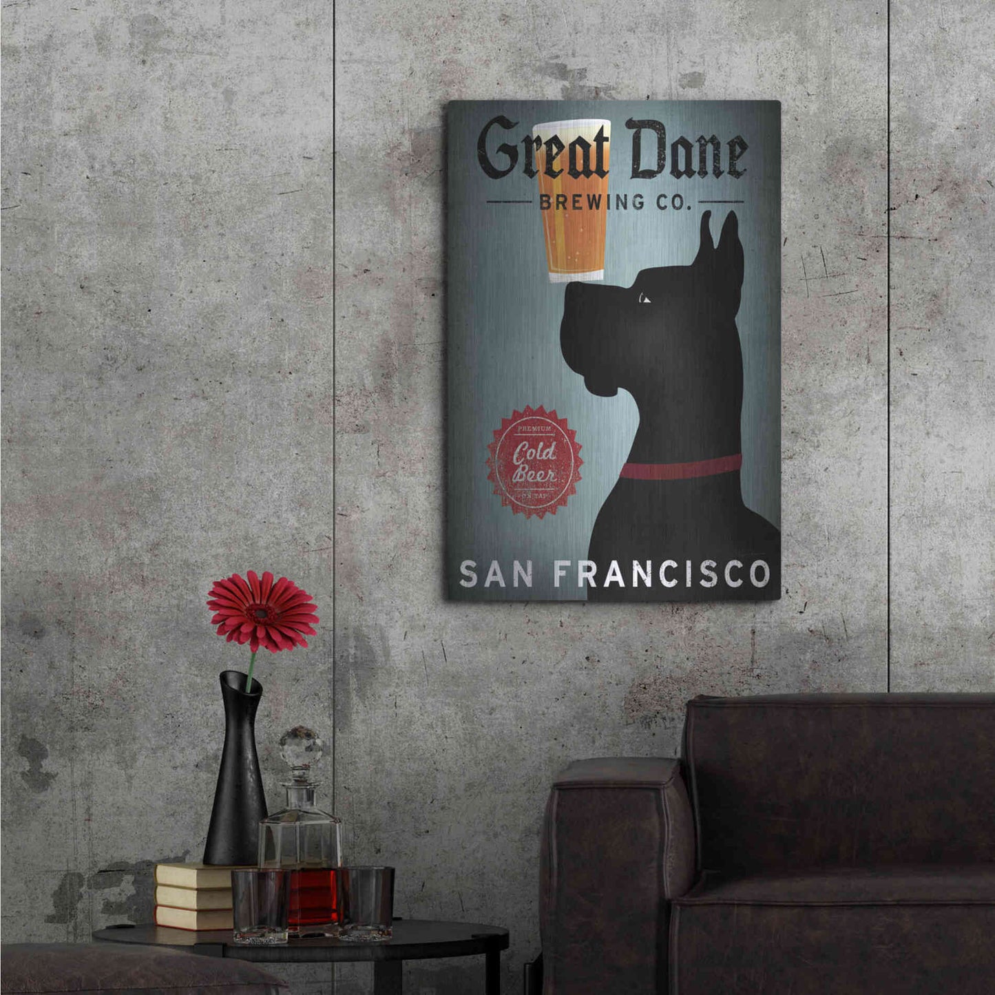 Luxe Metal Art 'Great Dane Brewing Co San Francisco' by Ryan Fowler, Metal Wall Art,24x36