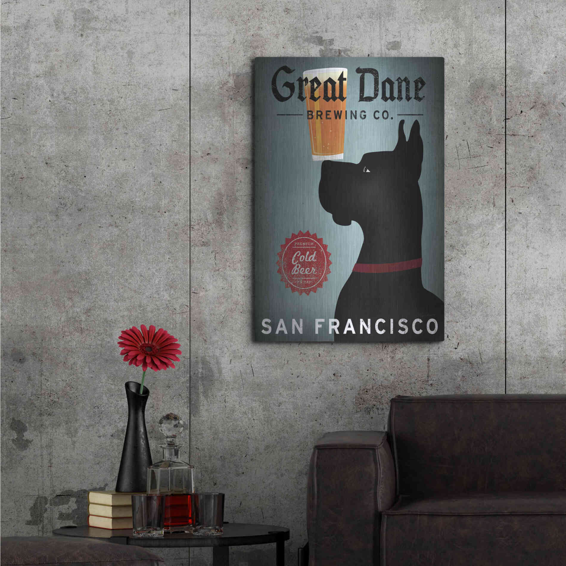 Luxe Metal Art 'Great Dane Brewing Co San Francisco' by Ryan Fowler, Metal Wall Art,24x36