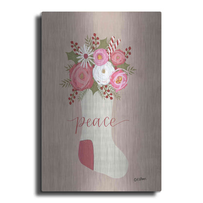 Luxe Metal Art 'Peace Christmas Stocking' by Lisa Larson, Metal Wall Art