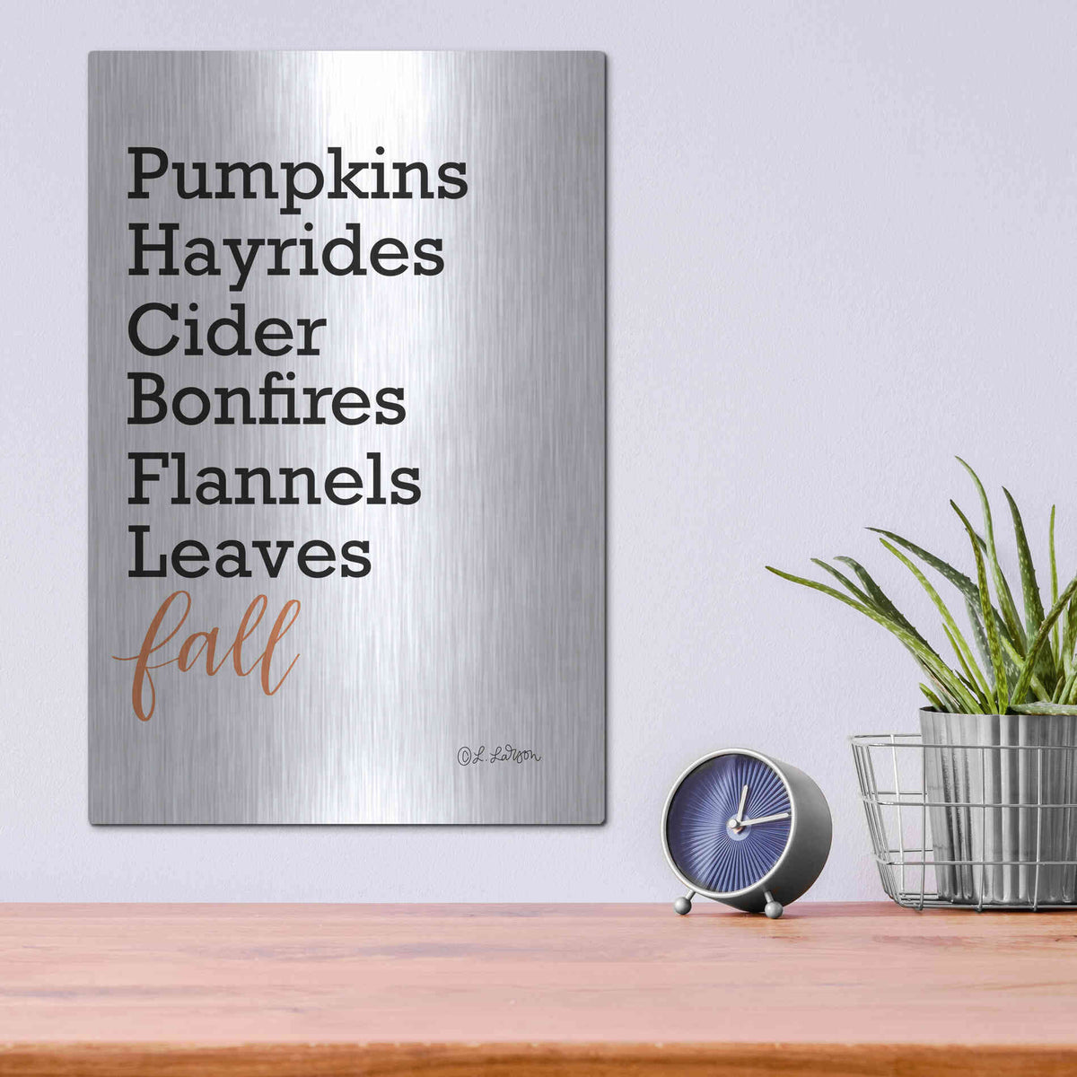 Luxe Metal Art 'Fall Words' by Lisa Larson, Metal Wall Art,12x16