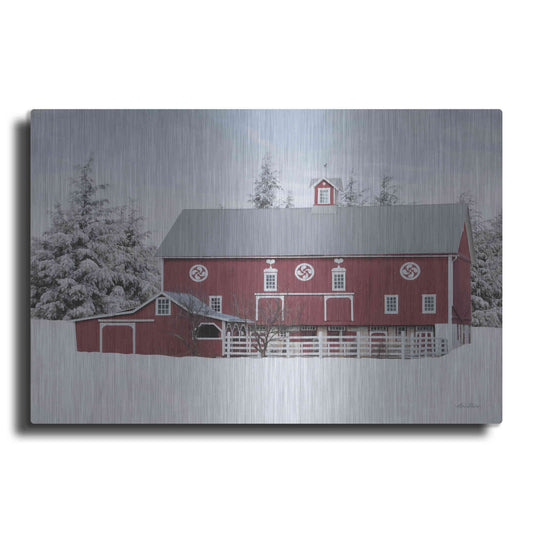 Luxe Metal Art 'Red Barn in the Pines' by Lori Deiter, Metal Wall Art