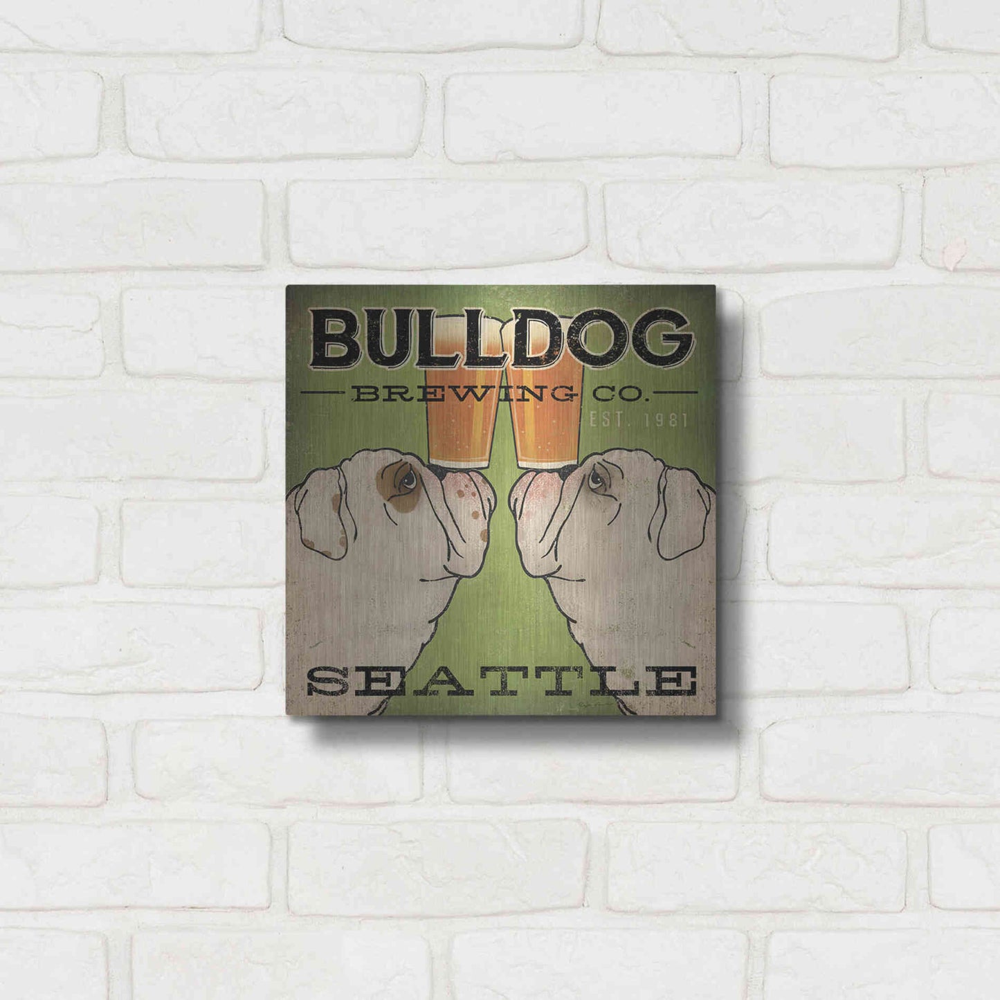 Luxe Metal Art 'Bulldog Brewing Seattle' by Ryan Fowler, Metal Wall Art,12x12