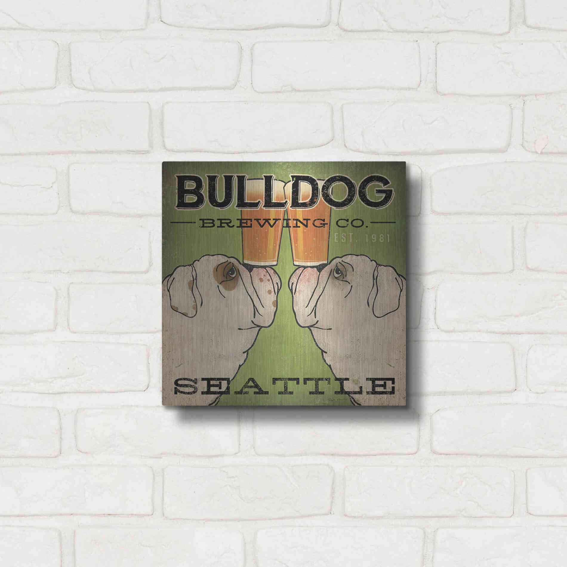 Luxe Metal Art 'Bulldog Brewing Seattle' by Ryan Fowler, Metal Wall Art,12x12