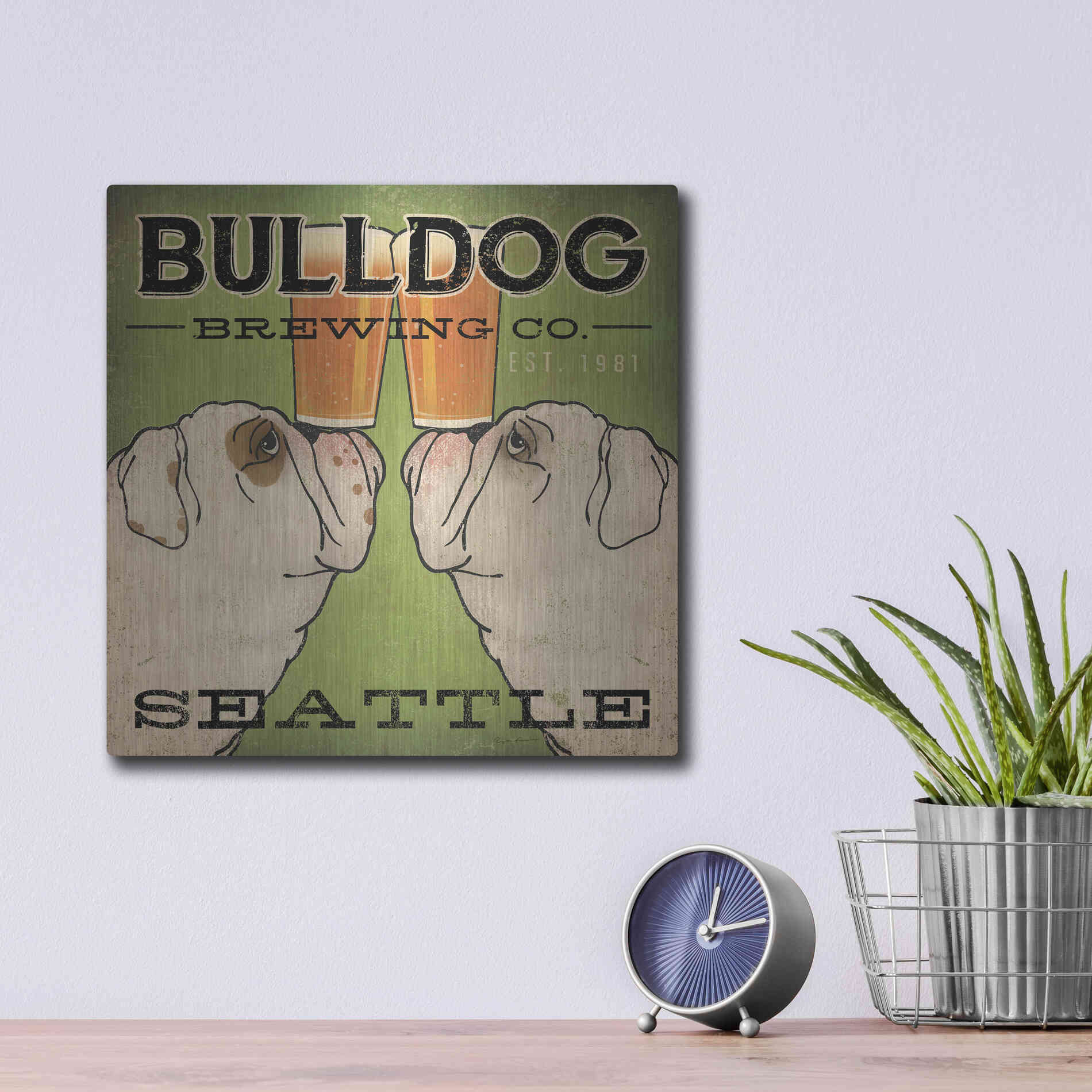 Luxe Metal Art 'Bulldog Brewing Seattle' by Ryan Fowler, Metal Wall Art,12x12
