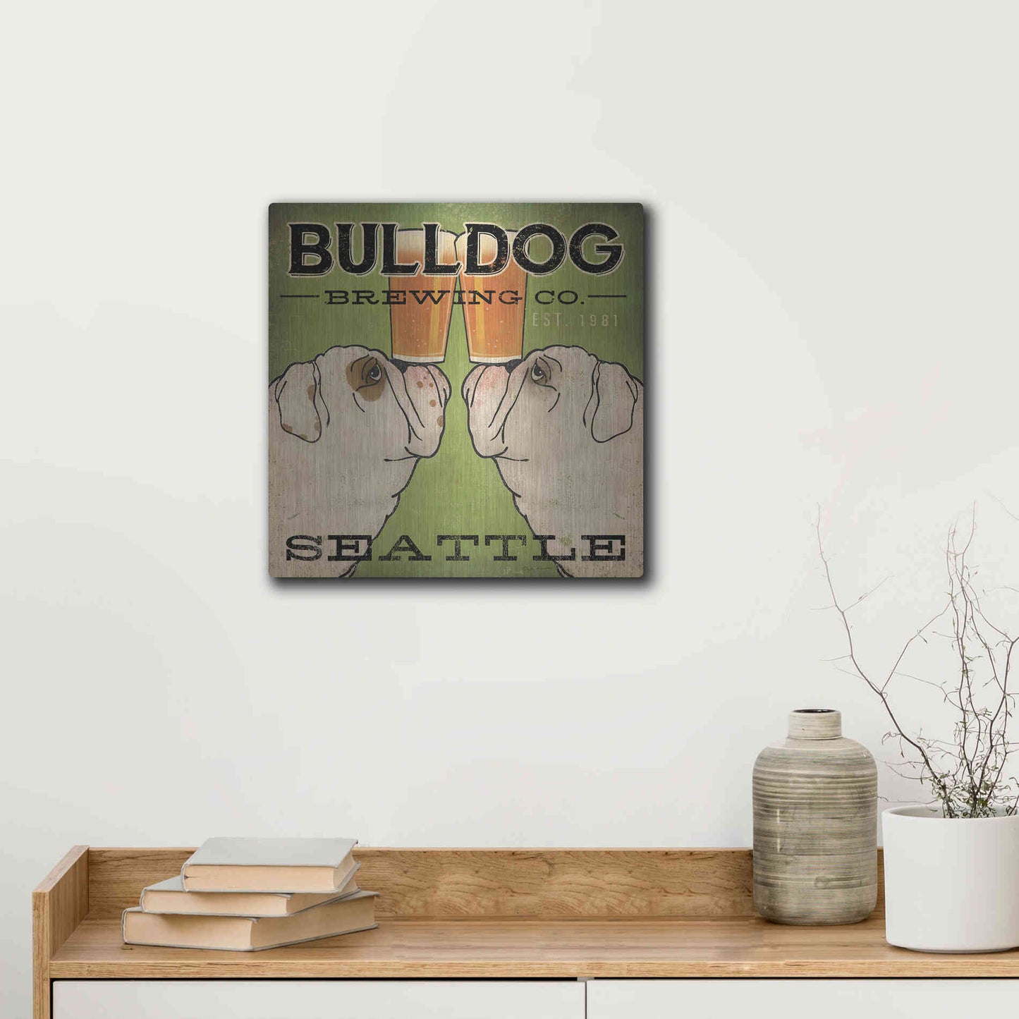 Luxe Metal Art 'Bulldog Brewing Seattle' by Ryan Fowler, Metal Wall Art,12x12
