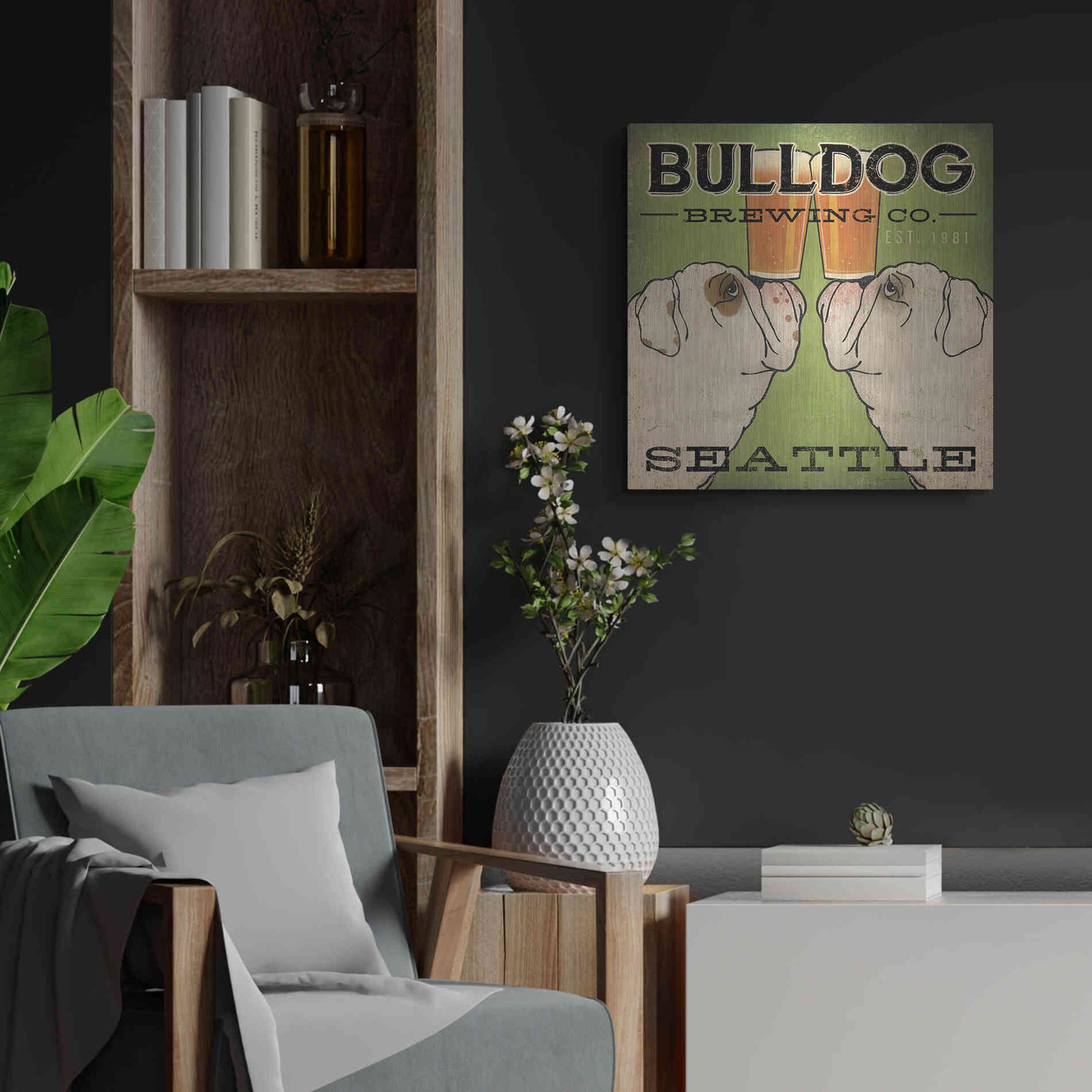 Luxe Metal Art 'Bulldog Brewing Seattle' by Ryan Fowler, Metal Wall Art,24x24
